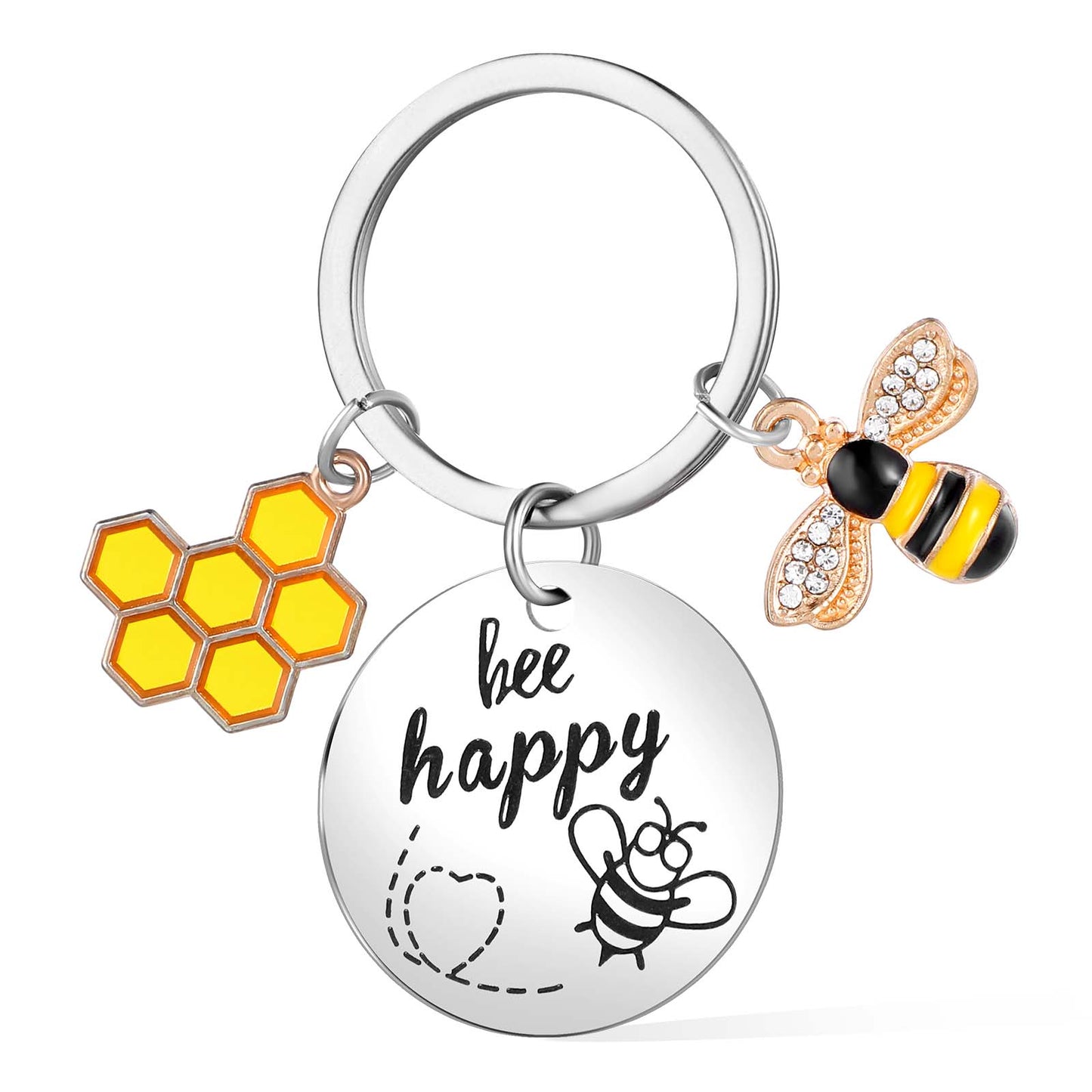 Mabor Bee Keychain Inspirational Keyring Gifts Bee Charm Cute Bee Accessory Keyrings Bees Happy Keychain Gifts for Men Women Bag Purse Wallet Handbags Backpack