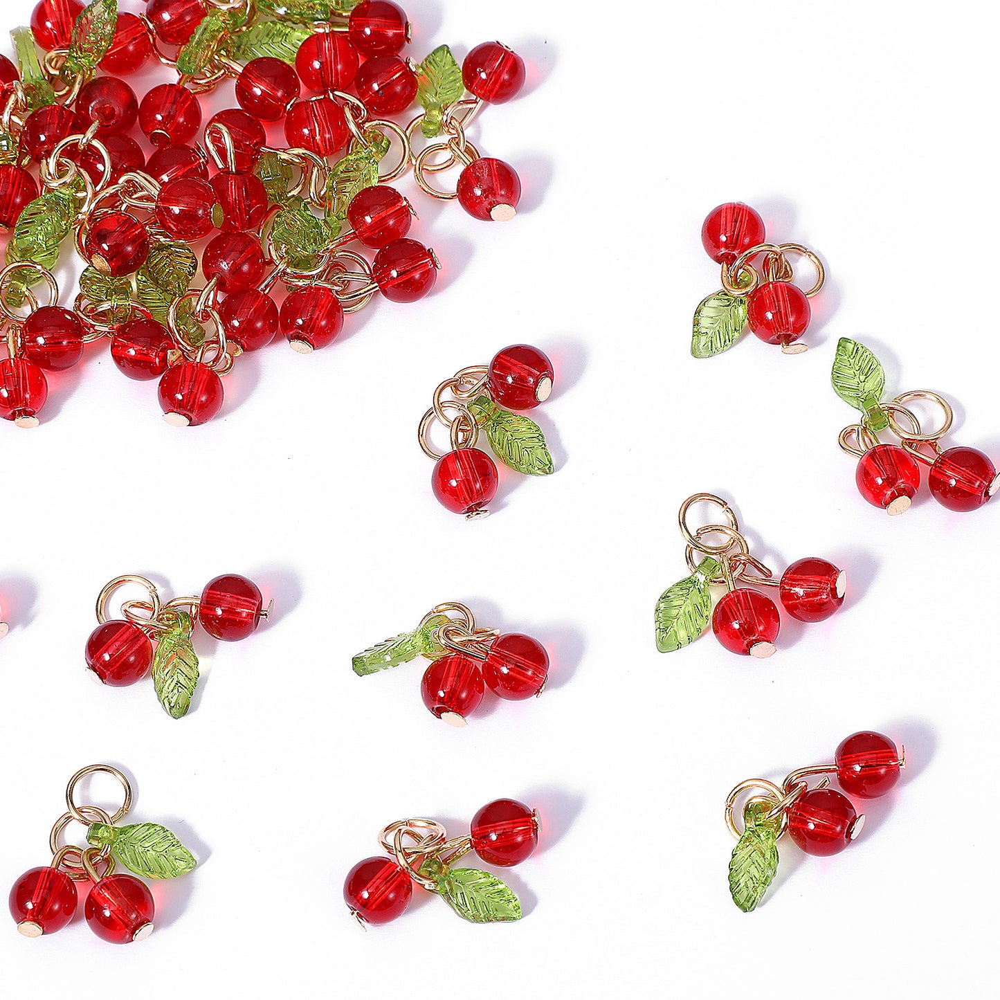 Mabor 30Pcs Red Cherry Charms for Jewelry Making Glass Beaded Mini Cute Fruit Pendant Charms Beads for Earrings Bracelets Necklaces Jewelry Making DIY Crafts