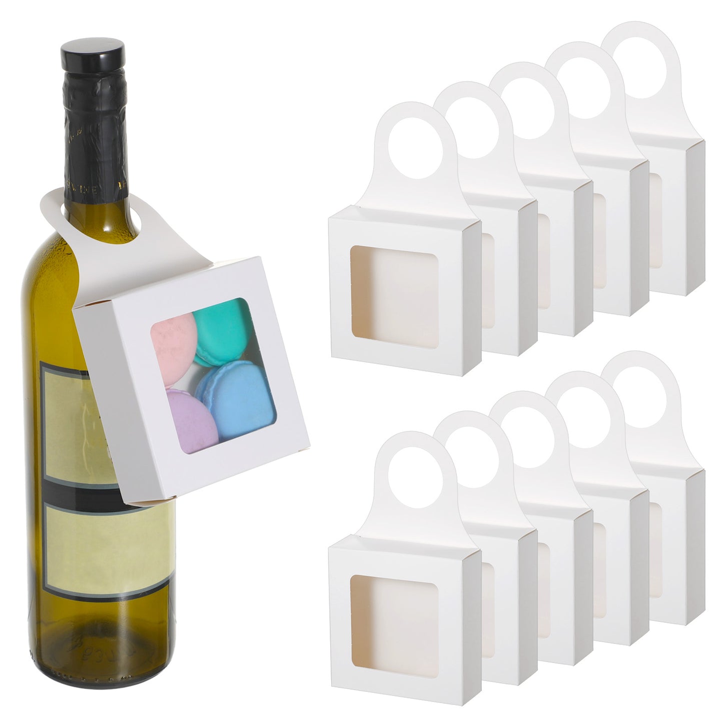Nogeqi 10PCS Paper Wine Bottle Box, Small Hanging Wine Gift Box with Window