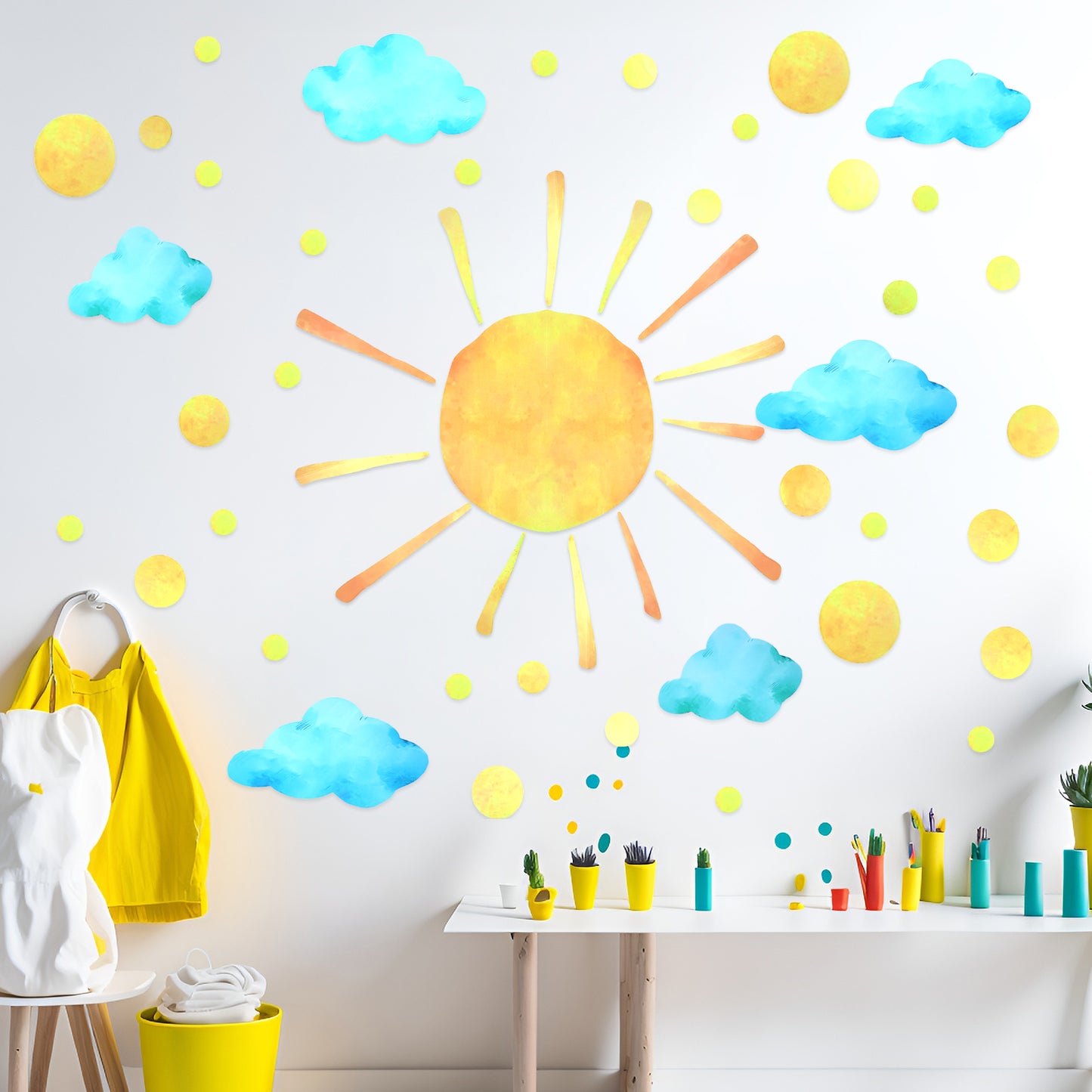 Tyqour 10PCS Sun Wall Decal Kids Wall Decals Large Boho Sun Cloud Wall Decals Wall Decor Stickers Peel and Stick Sun Wall Decor for Classroom Living Room Bedroom Playroom Decor