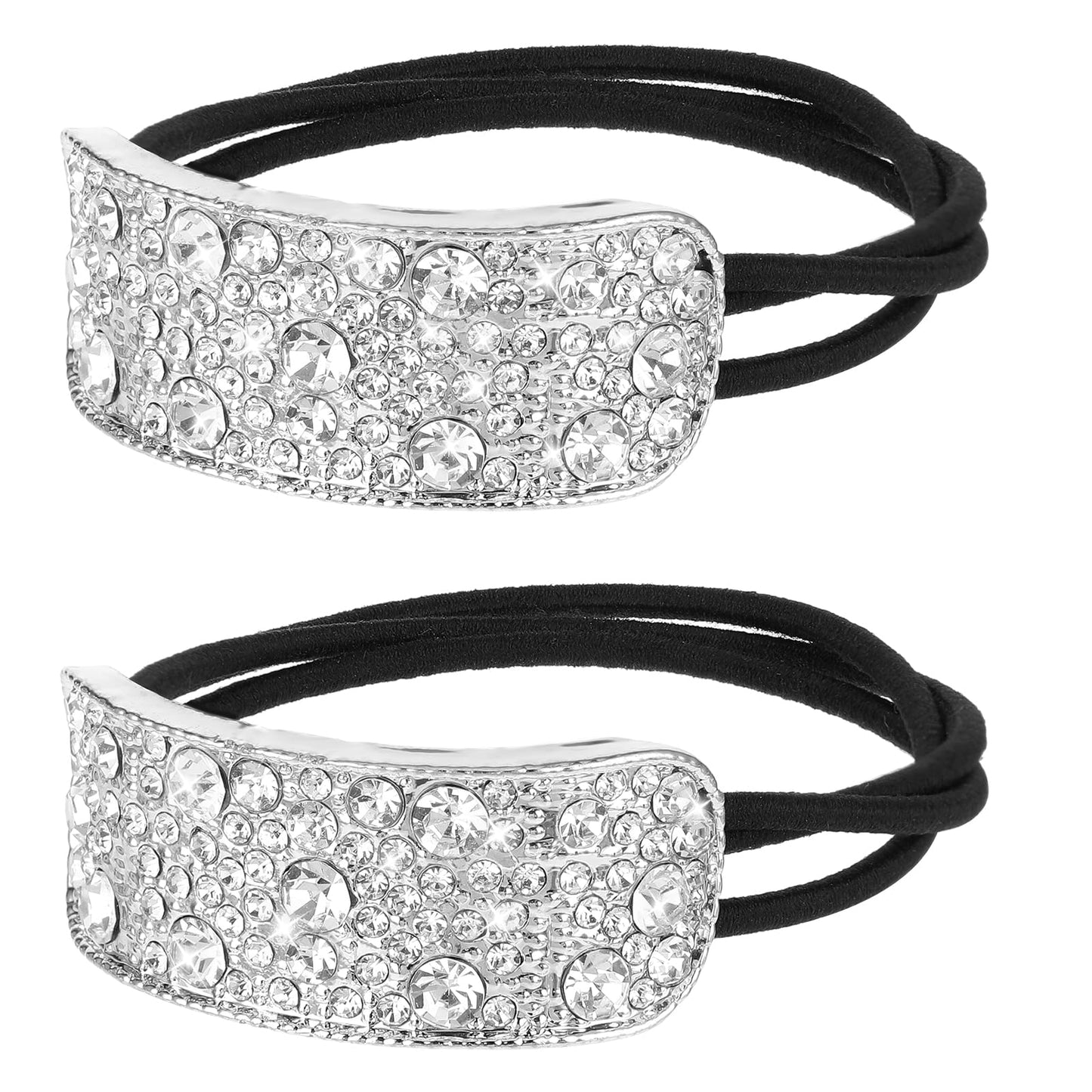 2 PCS Rhinestone Ponytail Holder Crystal Rhinestone Hair Ties Elastic Rhinestone Hair Ties Crystal Ponytail Cuff Hair Band Fashion Elastic Scrunchies Rhinestone Hair Accessories for Women Girl Silver