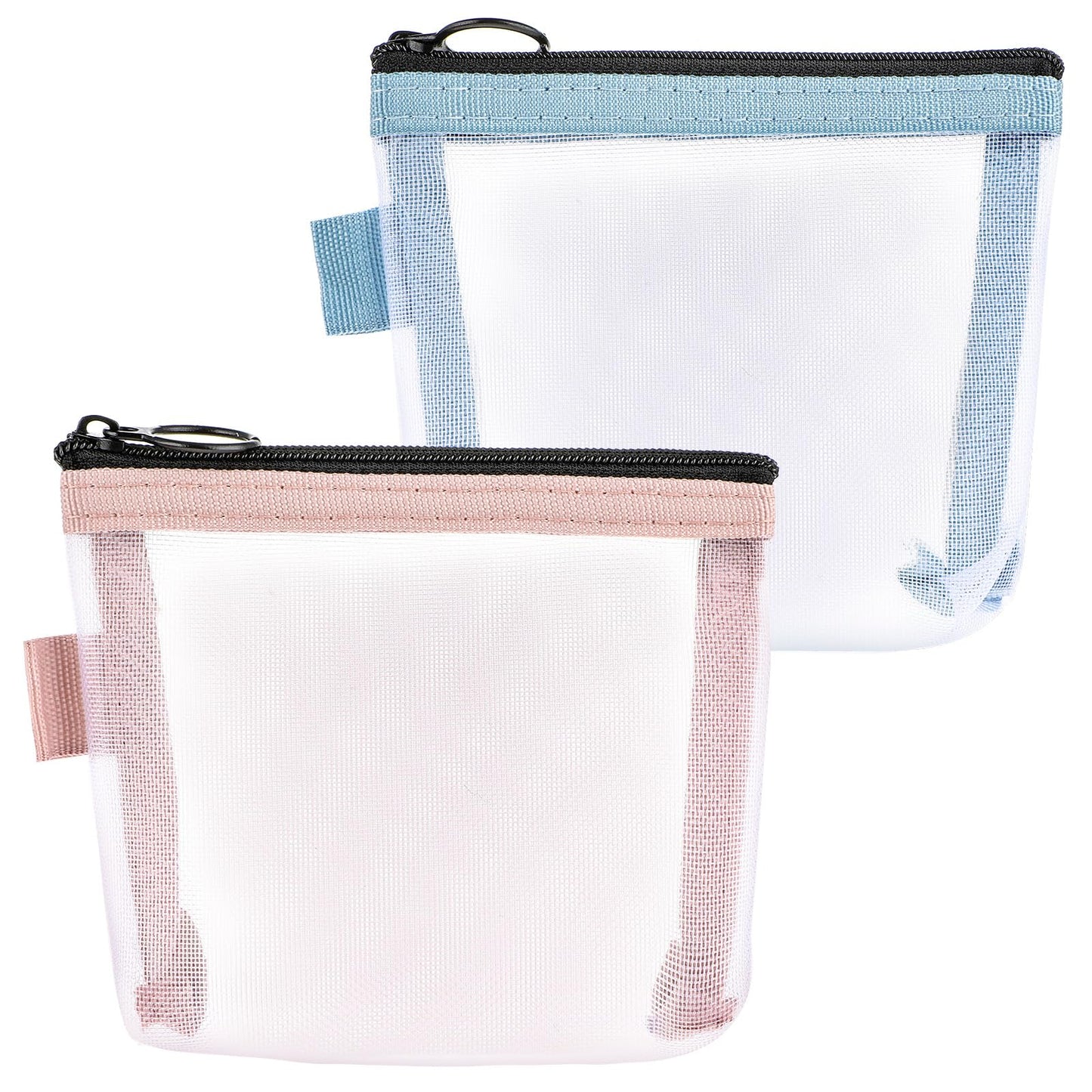 2 PCS Mini Zipper Mesh Bag Mesh Makeup Bag Nylon Mesh Coin Purse Mesh Cosmetic Bags with Zipper Portable Travel Makeup Cosmetic Mesh Zipper Bags Mini Mesh Storage Bags for Purse for Lipstick Jewelry