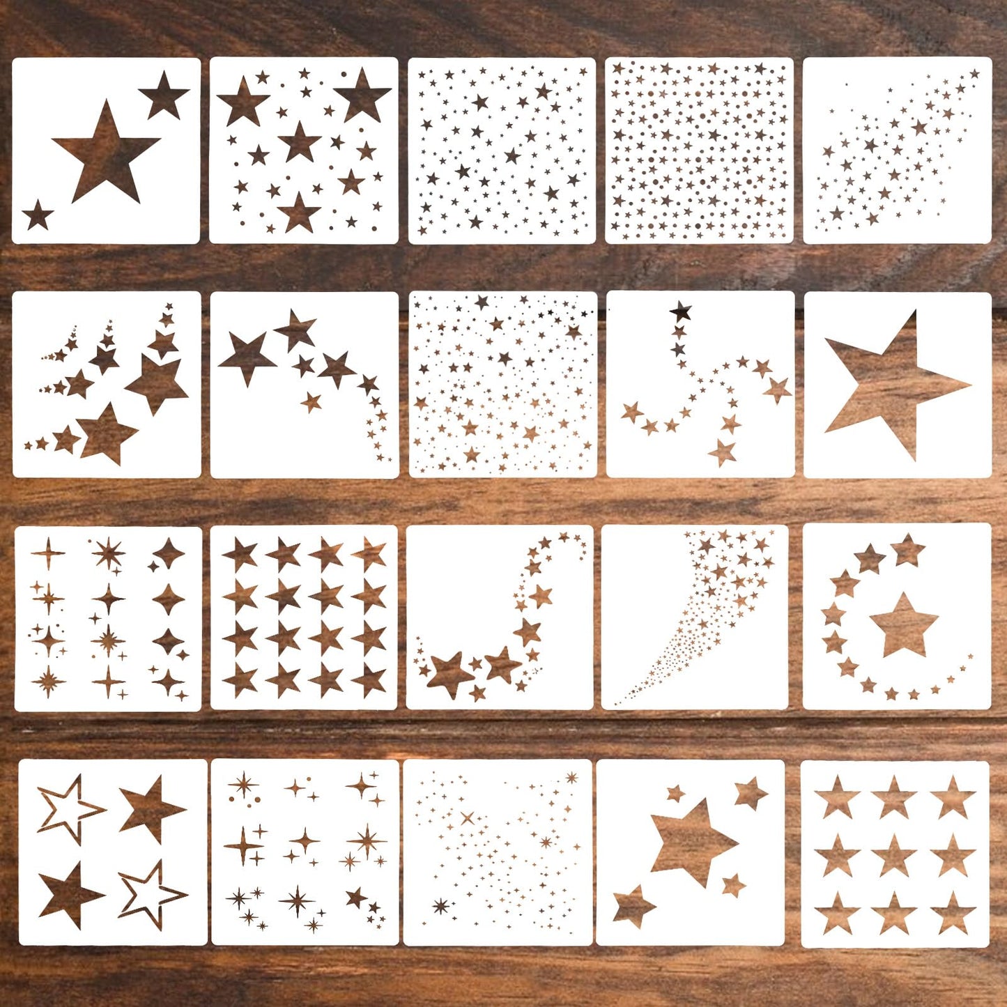 20 Pcs Star Stencils for Painting, Reusable Stencils for Crafts, Large Fabric Star Stencil for Crafts Home Decor on Wood, Canvas, Paper, Fabric, Walls, Furniture