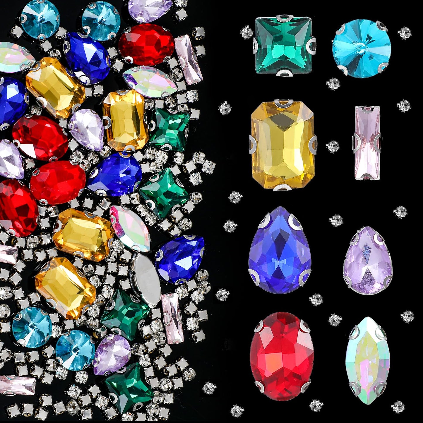 240 PCS Rhinestones for Clothes Mixed Shapes Sew on Rhinestones Clear Flatback Rhinestones Claw Flatback Crystal Rhinestones Glass Sewing Gems for Clothes Jewelry Shoes DIY Crafts (White) (Color)