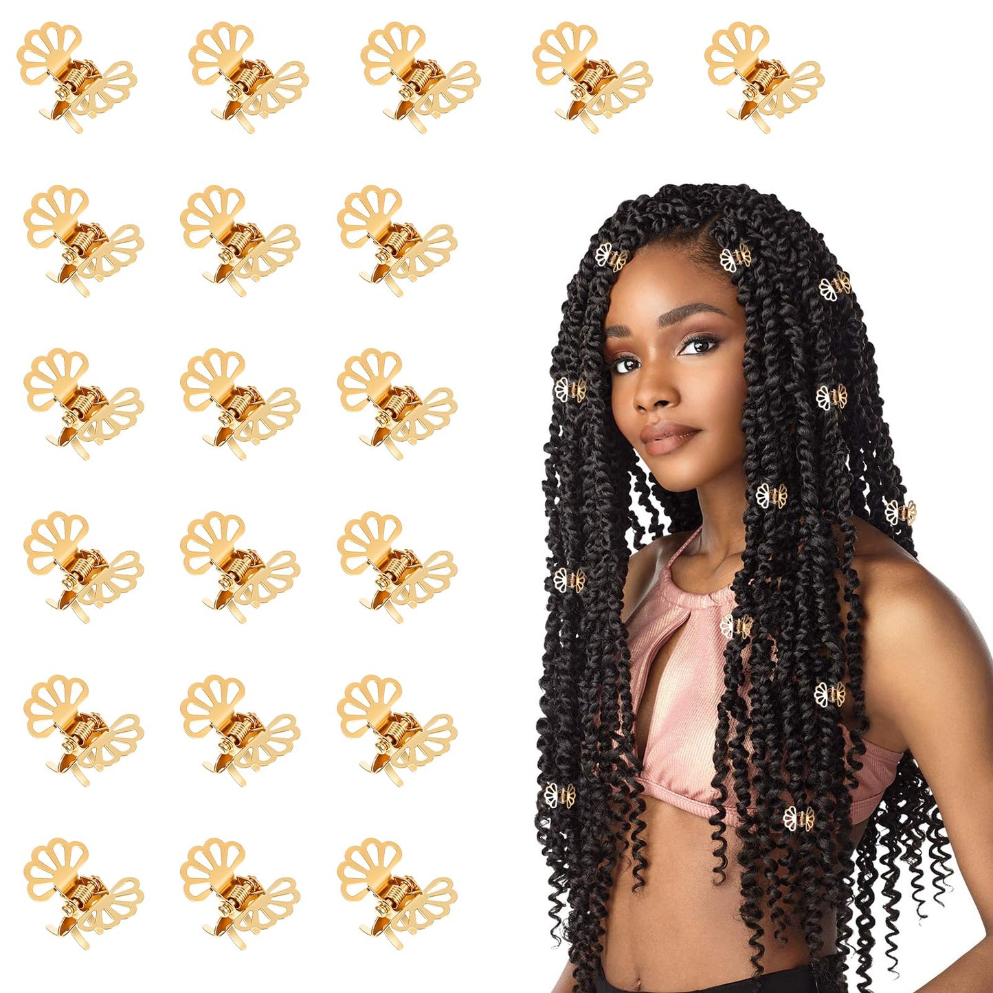Nogeqi Pack of 20 Small Butterfly Hair Clips Gold for Girls Children Women Y2k Metal Mini Tiny Cute Hair Accessories Golden Non-Slip Claws Clip 90s
