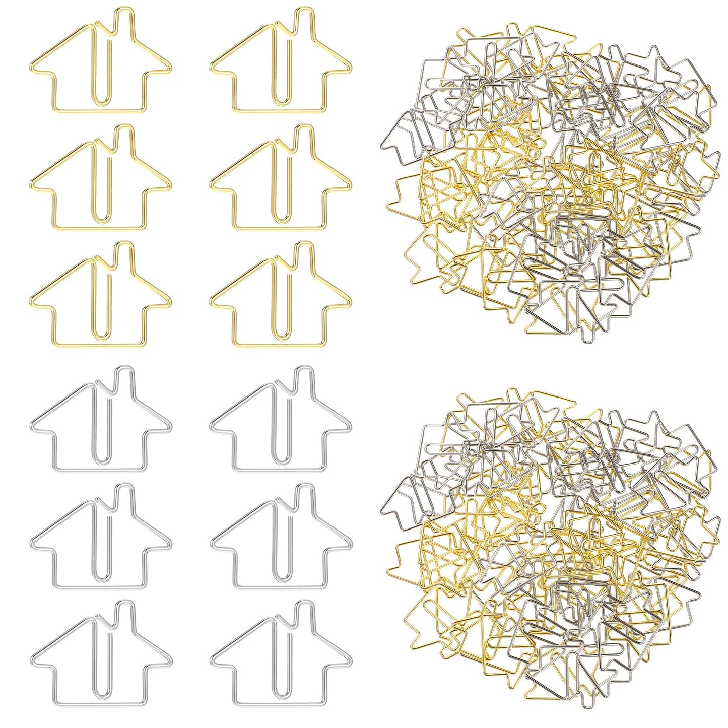 60 PCS House Paper Clips Fancy Paper Clips Fun Paperclips Novelty Aesthetic Papers Clip Gold Silver Fun Paperclips Bulk for School Office Home Classroom Desk Accessories Gift (Gold Silver)