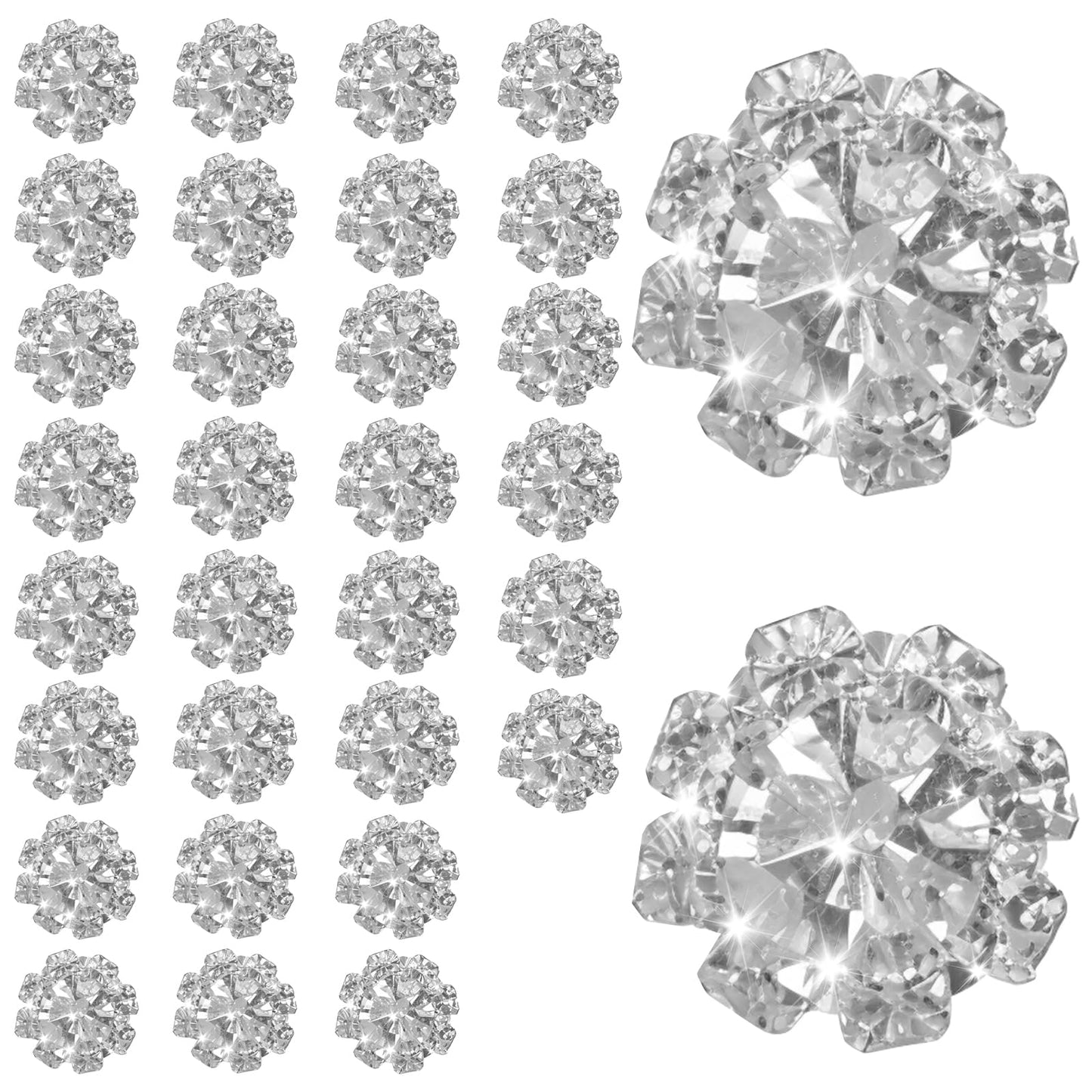 30 PCS 12mm Rhinestone Buttons for Clothing Crystal Button Covers for Women Silver Rhinestone Button Covers Embellishments Flower Wedding Bridal Accessory for Crafting Wedding Clothing DIY (Silver)