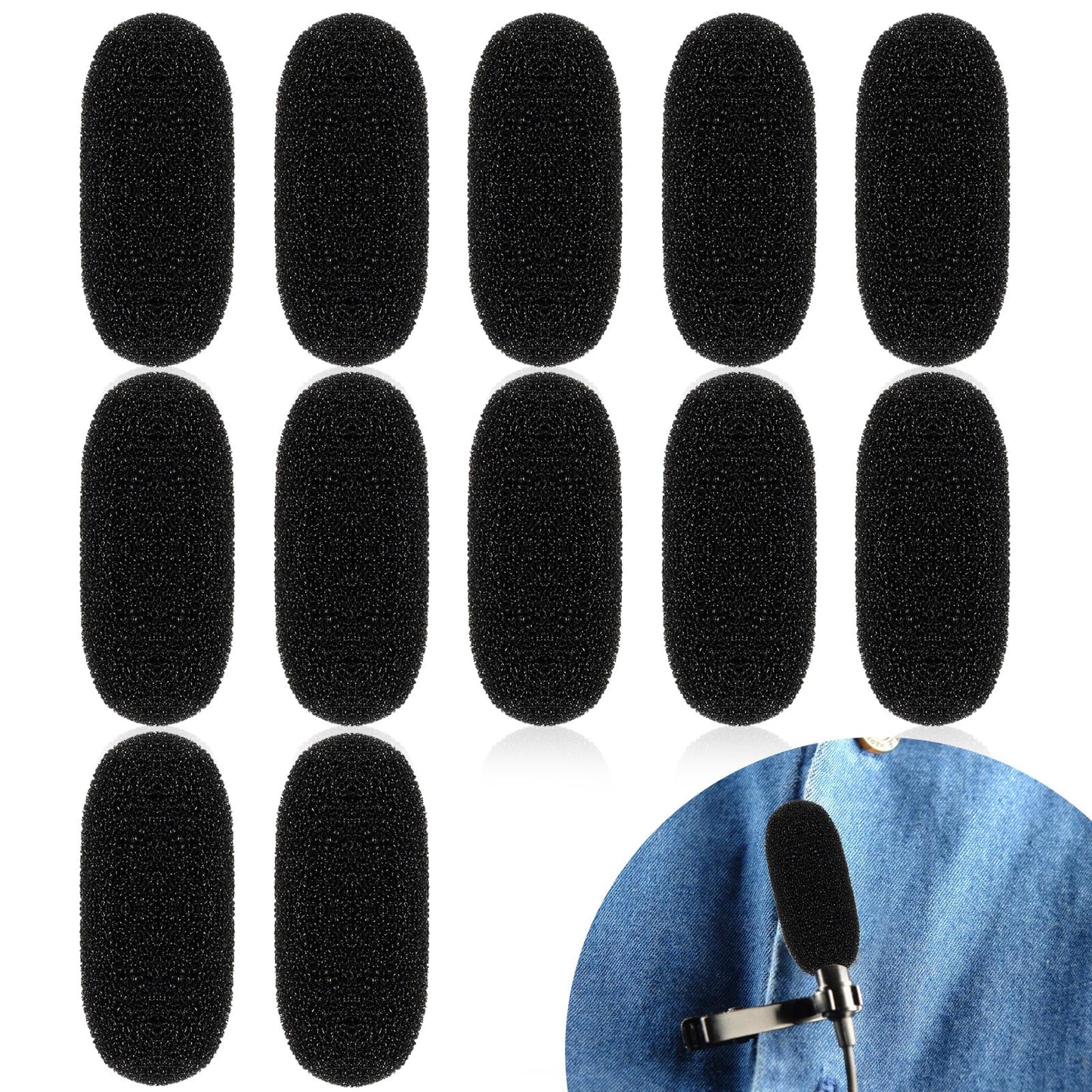 12 Pack Mini Size Lapel Headset Microphone Windscreen Foam Cover High Density Mic Headset Cover Microphone Covers Foam For Headset Lavalier Microphones Noise Reduction (Black)