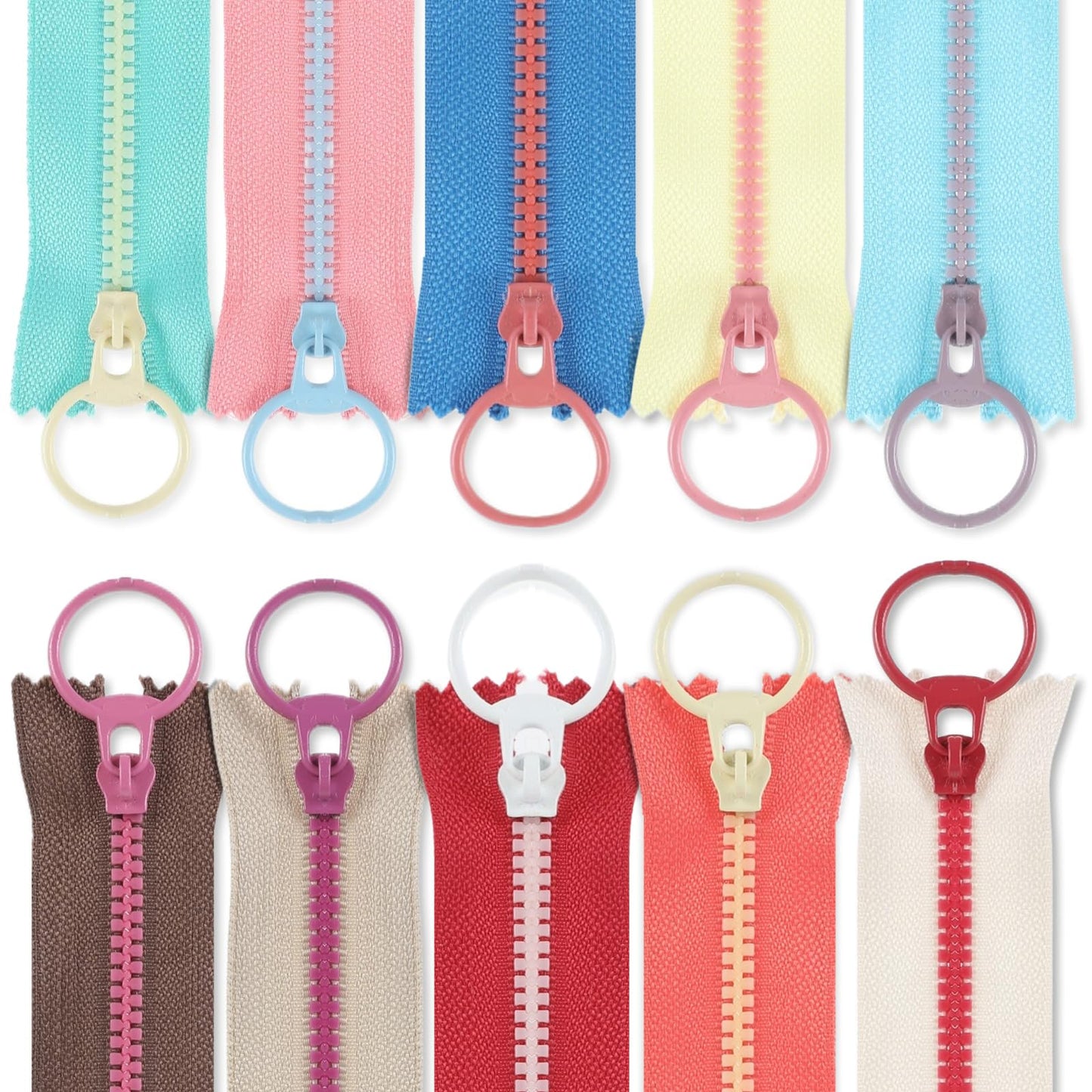 Xinjoduz 20 PCS Invisible Zipper, 15cm Colorful Resin Zippers with Lifting Ring Pull Replacement Zippers for Sewing DIY Craft Tailor Bag Purse Pocket Garment(10 Color)