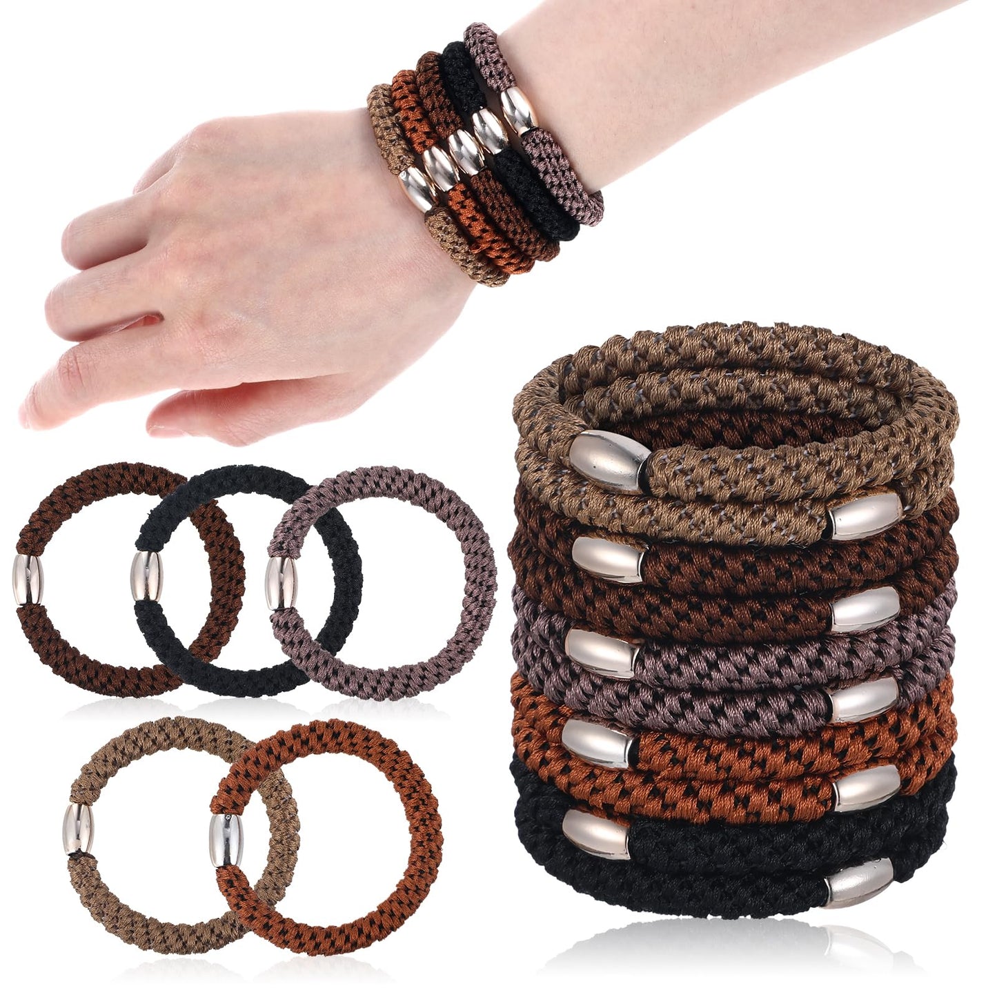 10 Pcs Hair Ties For Thick Hair Ponytail Holders No Damage Elastic Braided Bands Strong Stretchy No Slip Damage Crease Bands For Women Girls's Neutral