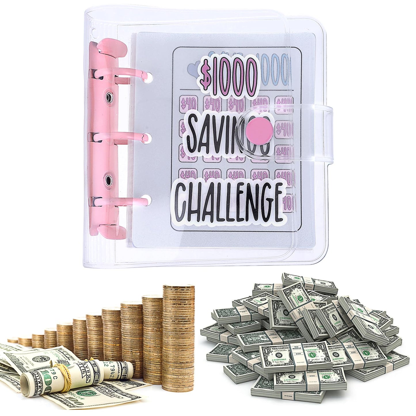 Mabor £1000 Savings Challenge Binder Envelopes Money Saving Challenge Savings Challenges Budget Book Binder Budget Planner Book for Saving Money(Pink)