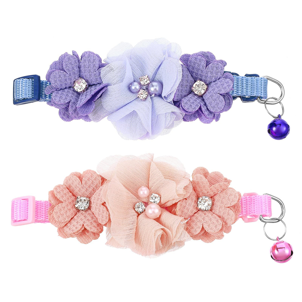 Chsoejuf 2 Pack Floral Cat Collars Breakaway with Bell Flower Bowtie Collar