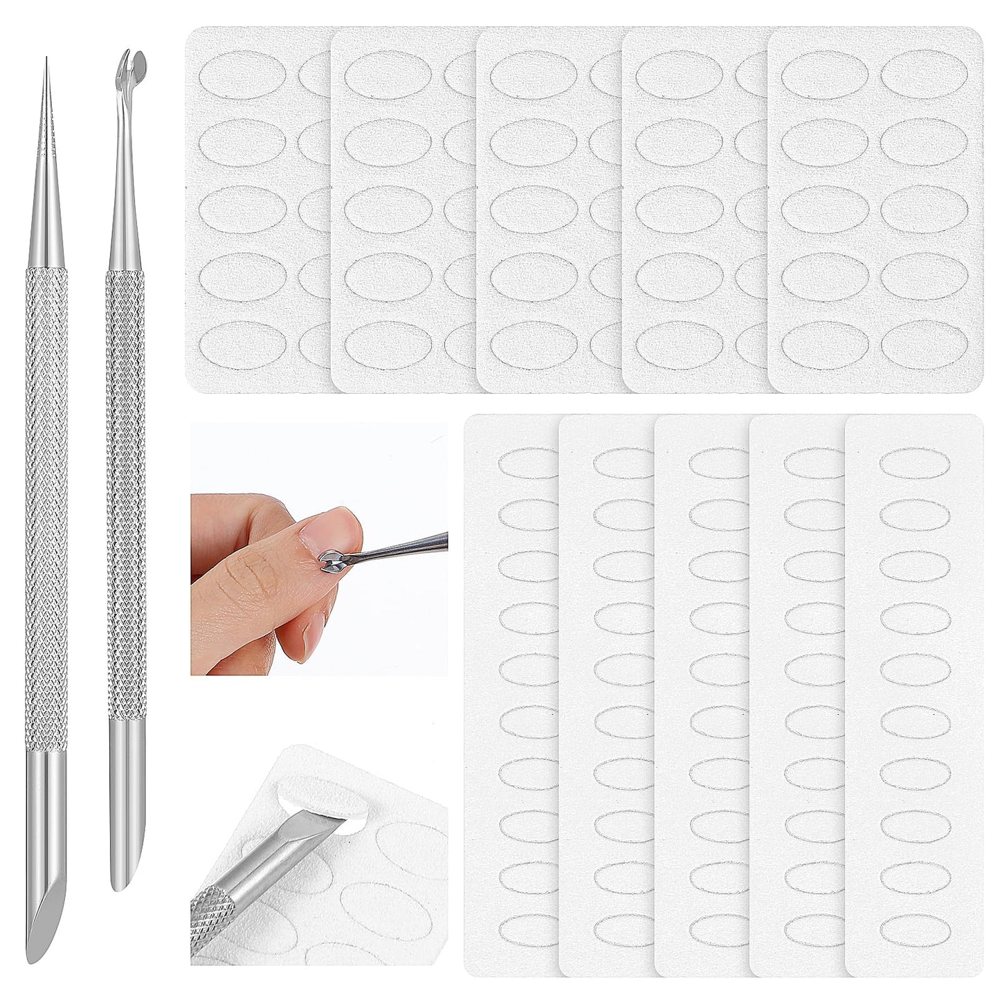 Ouligay 2 Pcs Cuticle Remover Tool,Nail Cuticle Pusher with 100 180 Grit Sandpaper Sheets,Nail Scraper,Nail Care Tools for Women Men Manicure Clean and Trim Nails(2 Styles)