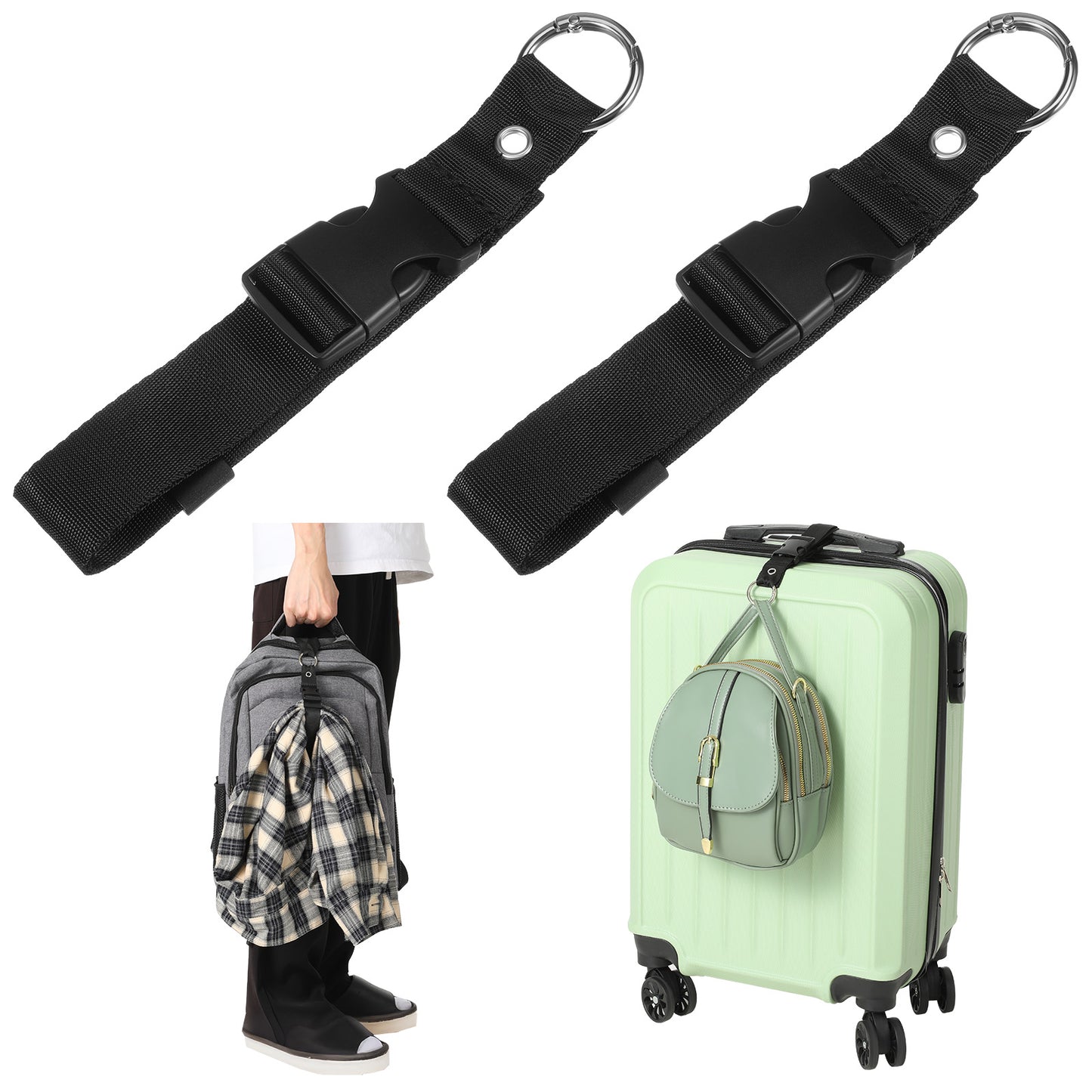2 Pcs Add A Bag Adjustable Suitcase Belt Black Backpack Straps Bag Strap Luggage Straps for Suitcases Carry Your Extra Bags Travel Luggage Connector Accessories for Connecting Your Baggage Together