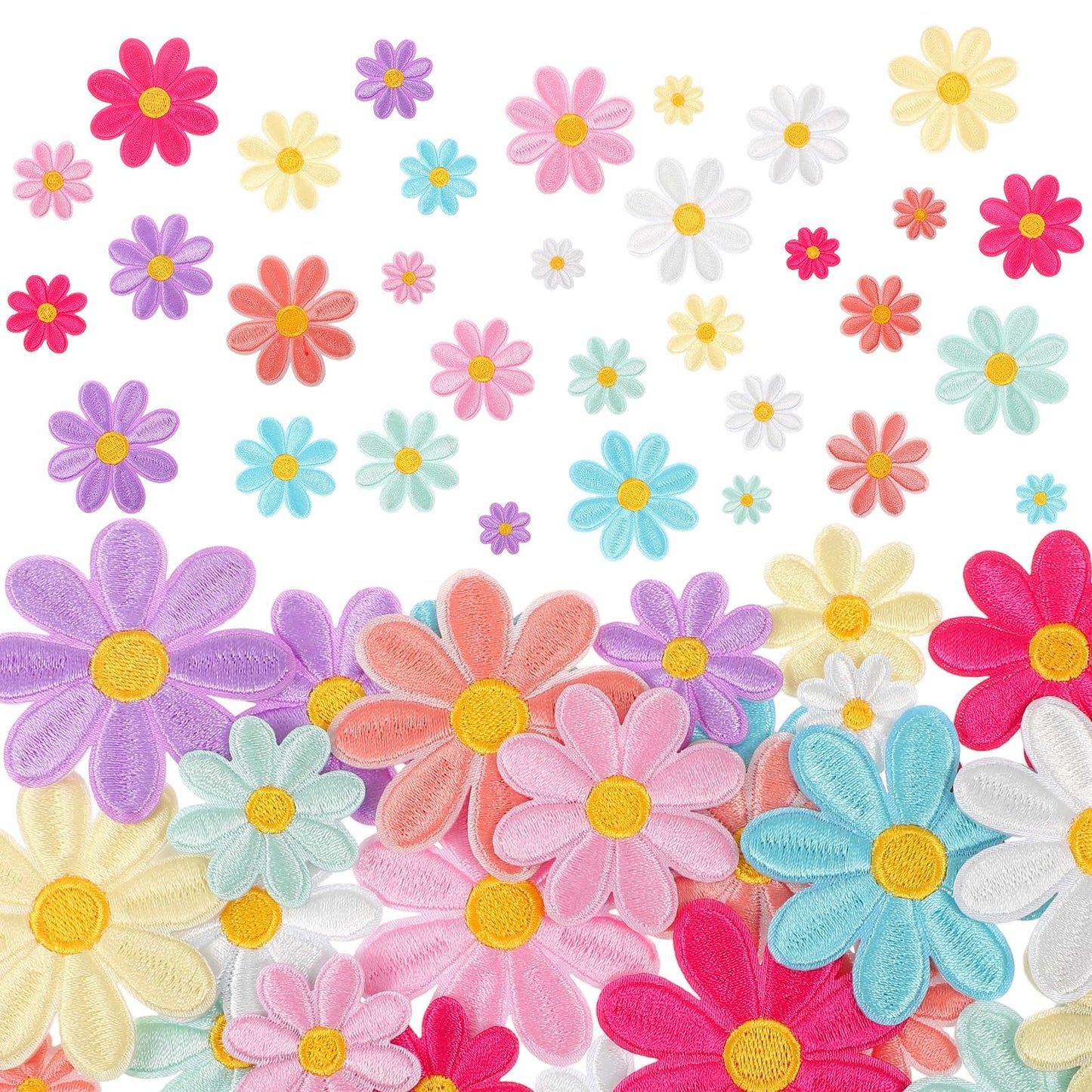 Nogeqi Pack of 32 Daisy Patches for Children Iron-On Patches Adults Flowers Patches for Iron-On Patches Daisy Patches for Children Dress Jeans Jackets Backpacks