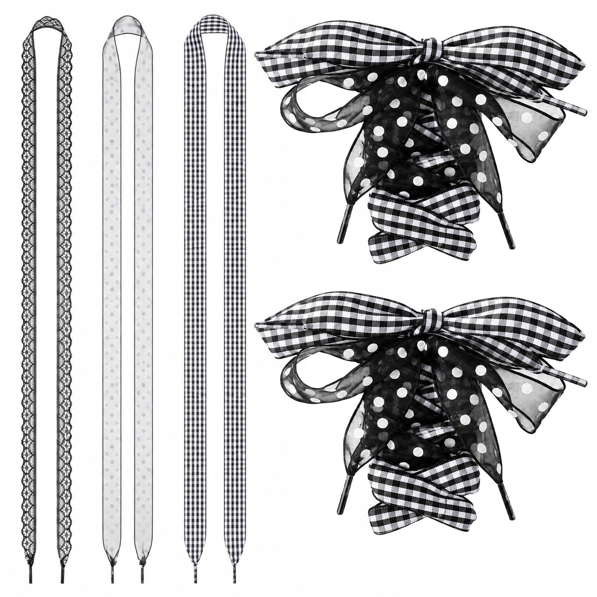 Bnehmb 3 Pair Ribbon Shoe Laces, Fashion Women Ribbon Laces for Sneakers