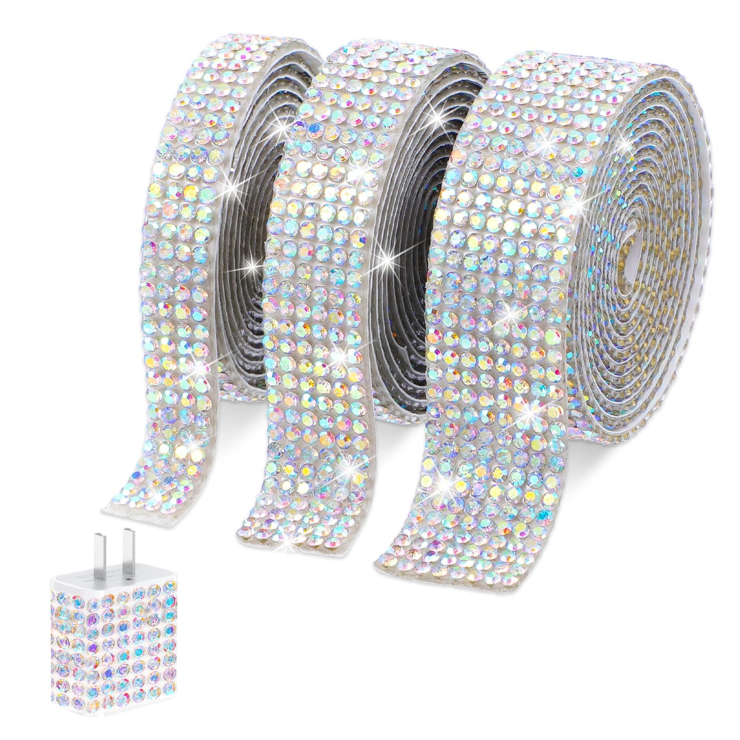 Rhinestone Ribbon Self Adhesive 1 Yard Bedazzling Strips 3 Rolls Rhinestones Strips Glitter Crystal Tape Diamond Bling Ribbons Stickers Sparkling Trim Silver for DIY Crafts Decoration(Silver)