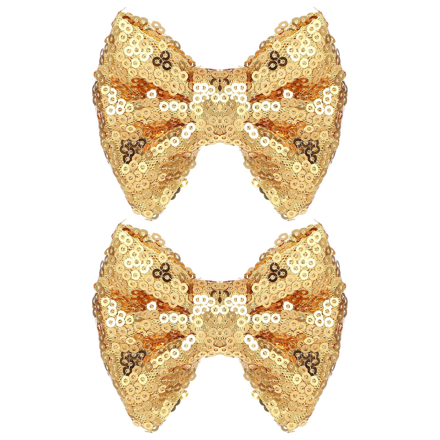 2Pcs Glitter Bows 3Inch Clip in Bows Sparkly Bows For Girls Clip on Bow Small Hair Bows Sequin Gold Bows Gold Hair Bow Big Gold Bow Baby Hair Clips Sparkling Sequin Bow Tie Hair Clip for Girls Women