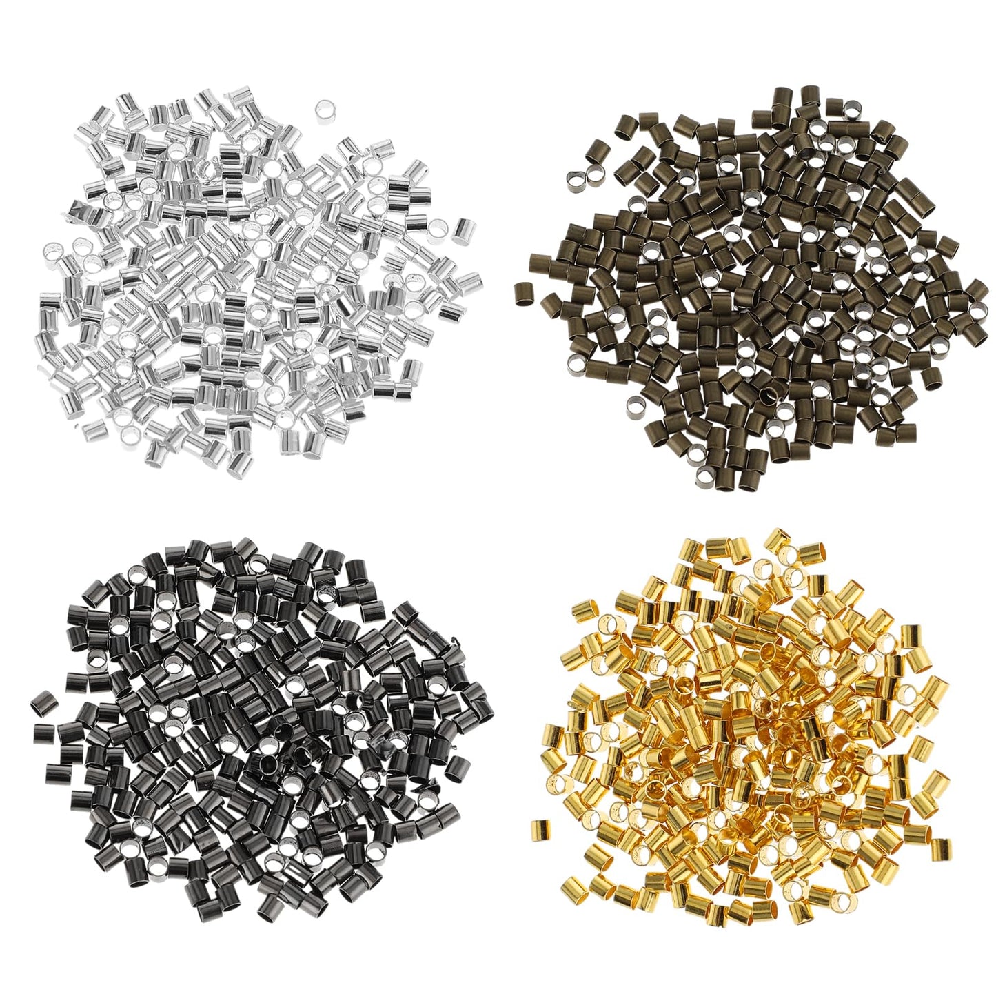 Crimp Beads for Jewelry Making, Teaaha 1000 PCS Plated Brass Crimping 4 Colors Beads Crimp Tubes String Bracelet End Loose Stopper Beads Tube Crimp Beads for Earring Necklace Pendant DIY (1.5x1.5mm)