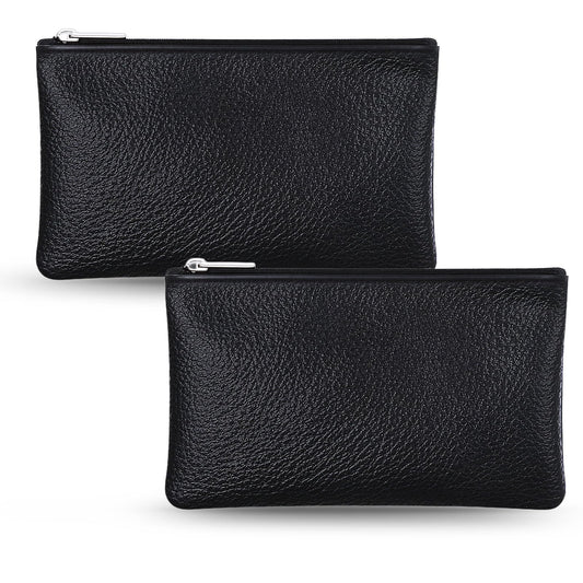 2 Pack Leather Zipper Coin Purse Small Pouch Change Purse Coin Bag Coin Pouch with Zipper for Men Women Coin Purse for Women PU Leather Coin Purse Pouch(Black)
