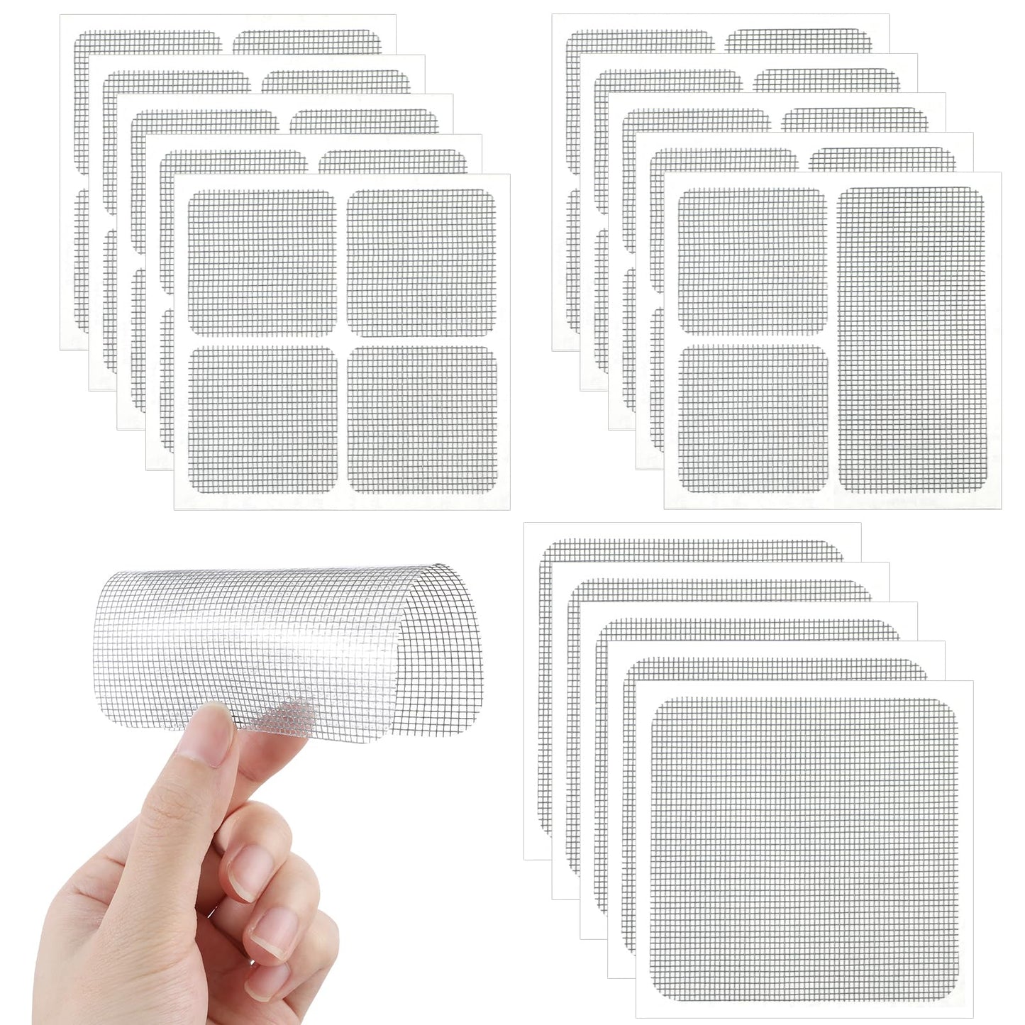 Nogeqi 15 Sheets 3 Sizes Window Screen Repair Patch Tape, Self-Adhesive Screen Mesh Repair Kit Screen Patch Tape, Screen Door Patch Tape for Repairing Mesh Holes&Tears (Gray)