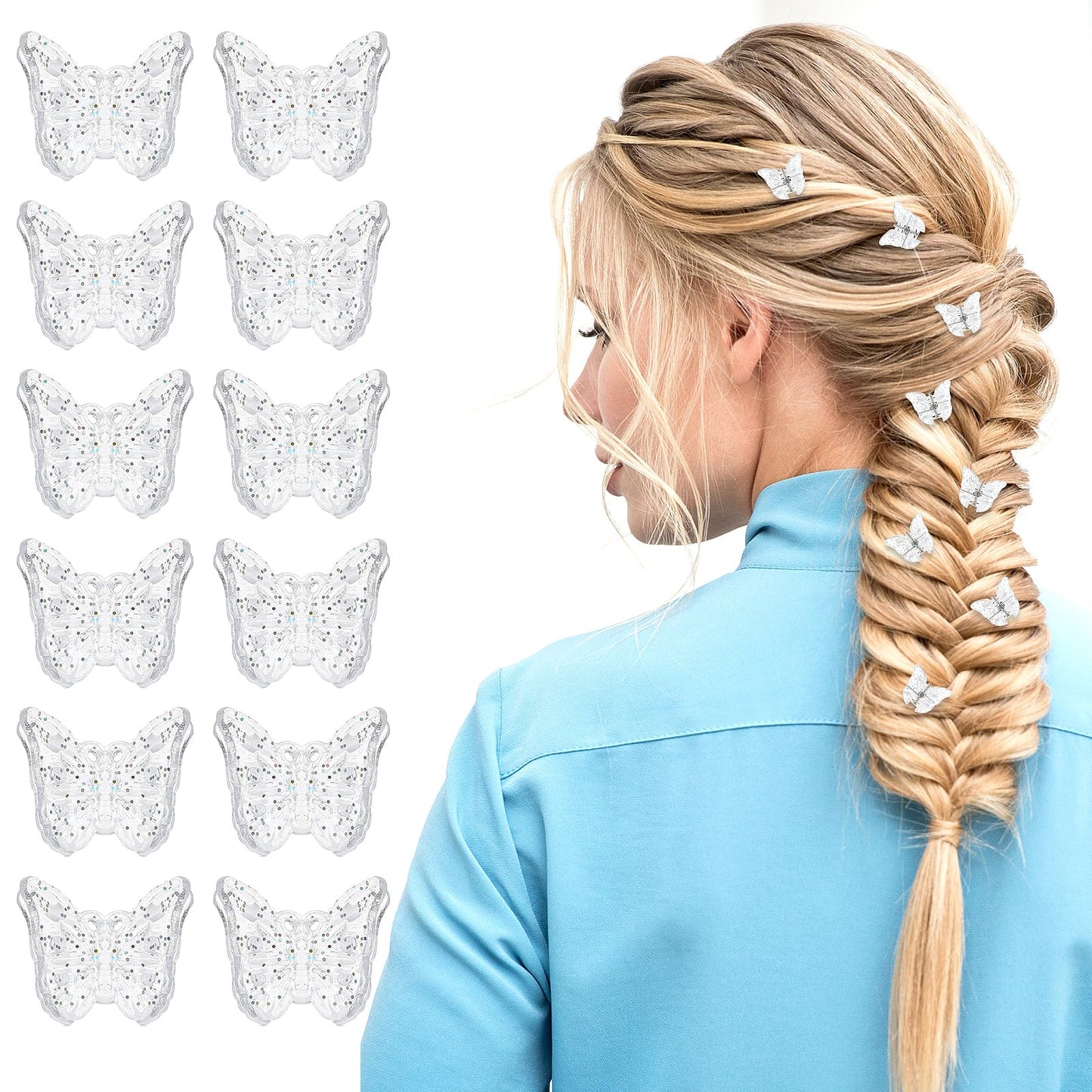 Tyqour Small Butterfly Claw Hair Clips for Girls, 12pcs Mini Butterfly Hair Clips, Sparkly Colorful Beautiful Tiny Butterfly Claw Clips, Hair Accessories for Girls and Women(Glitter Style)