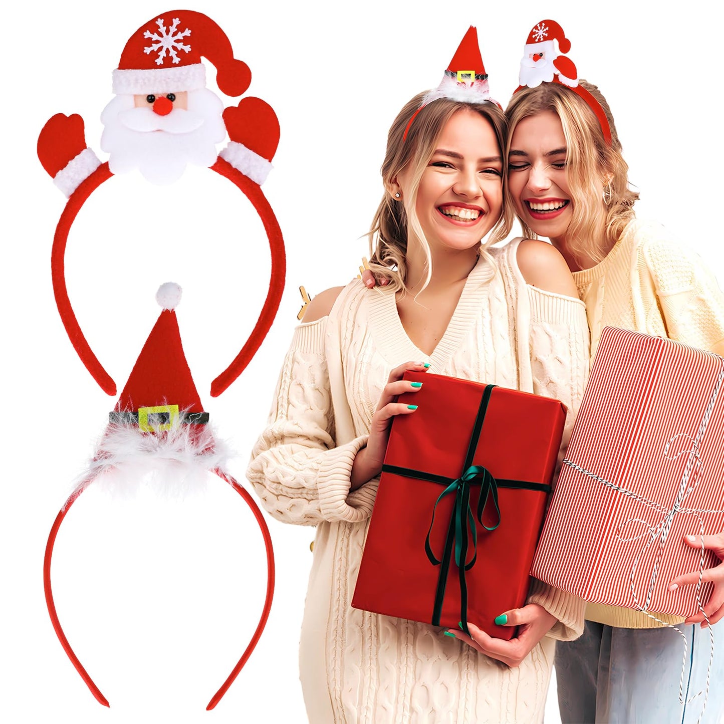 Ouligay 2Pcs Christmas Headbands Red Santa Hat Headband Xmas Christmas Cute Holiday Headband for Christmas Party Costume Holiday Decoration