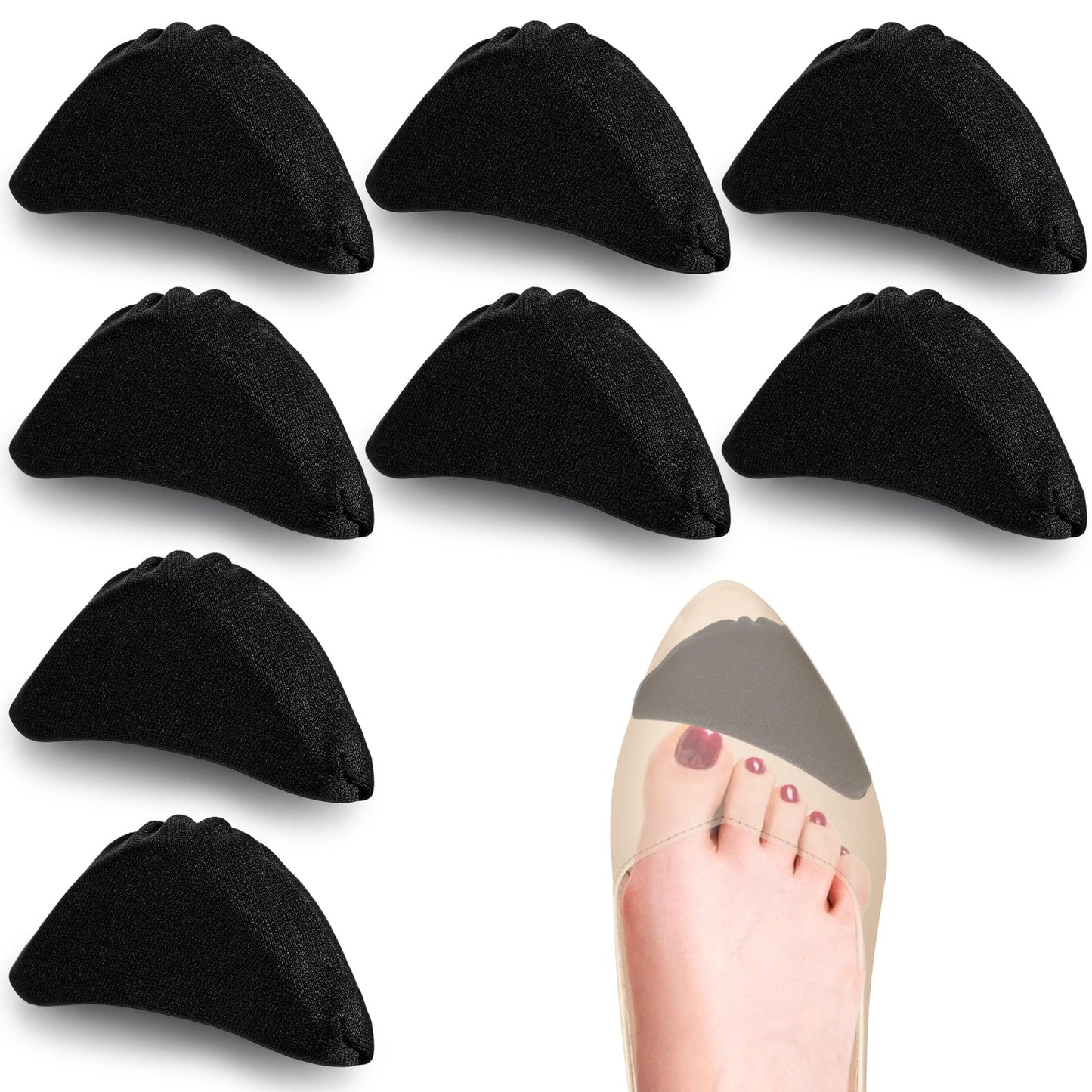 Nogeqi 4 Pairs Shoe Filler Inserts, Foam Shoe Toe Inserts for Women Too Big, Soft Toe Insert for Shoes Size Reducer Make Shoes Fit for High Heels Pumps Flats Sneakers (Black)