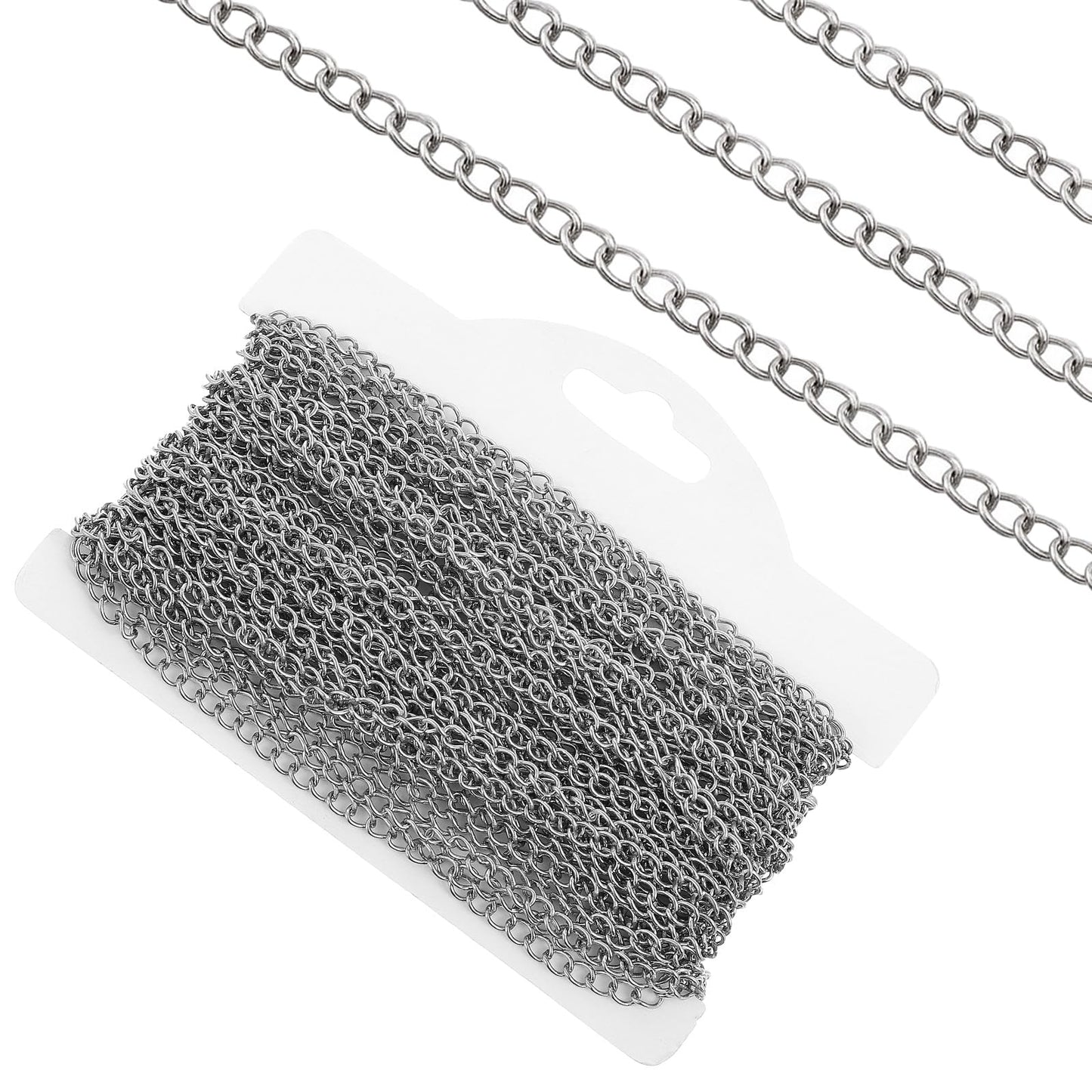 Nogeqi 9M Silver Chain Stainless Steel Jewellery Chain Link Chain Metal Link Chain Sold by the Metre 3 mm Chain Not Easy to Fade for Jewellery Making DIY Jewellery