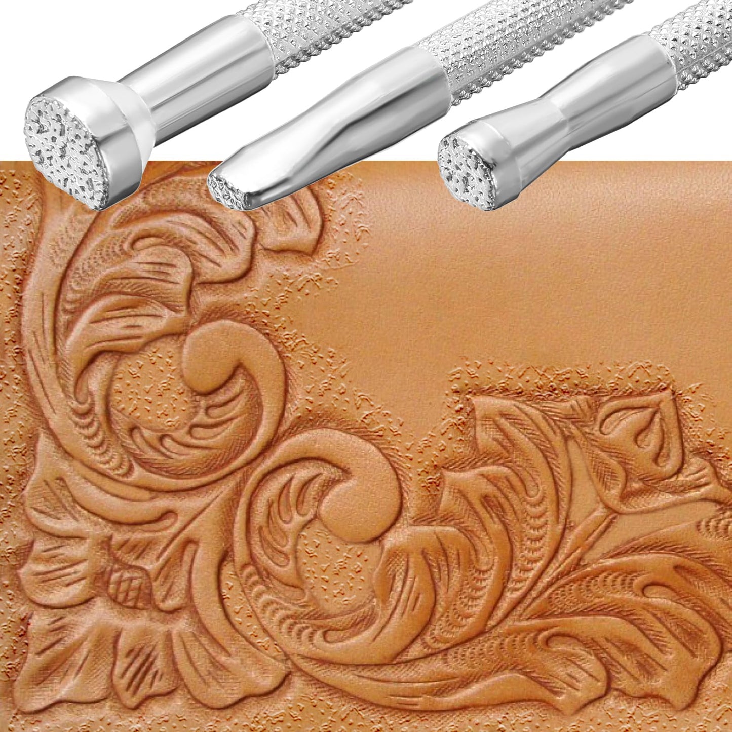 3 PCS Leather Tooling Stamps Leather Stamping Tools Leathercraft Stamping Tools Leather Working Stamps Leather Embossing Tools Professional Leather Background Stamping Tools for Craft Working (Silver)