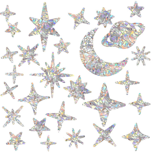 Ymapinc 101Pcs Window Stickers for Glass Rainbow Window Film Suncatcher Sticker Star Moon Window Sticker for Bird Strikes Anti Collision Window Stickers for Glass Window Clings