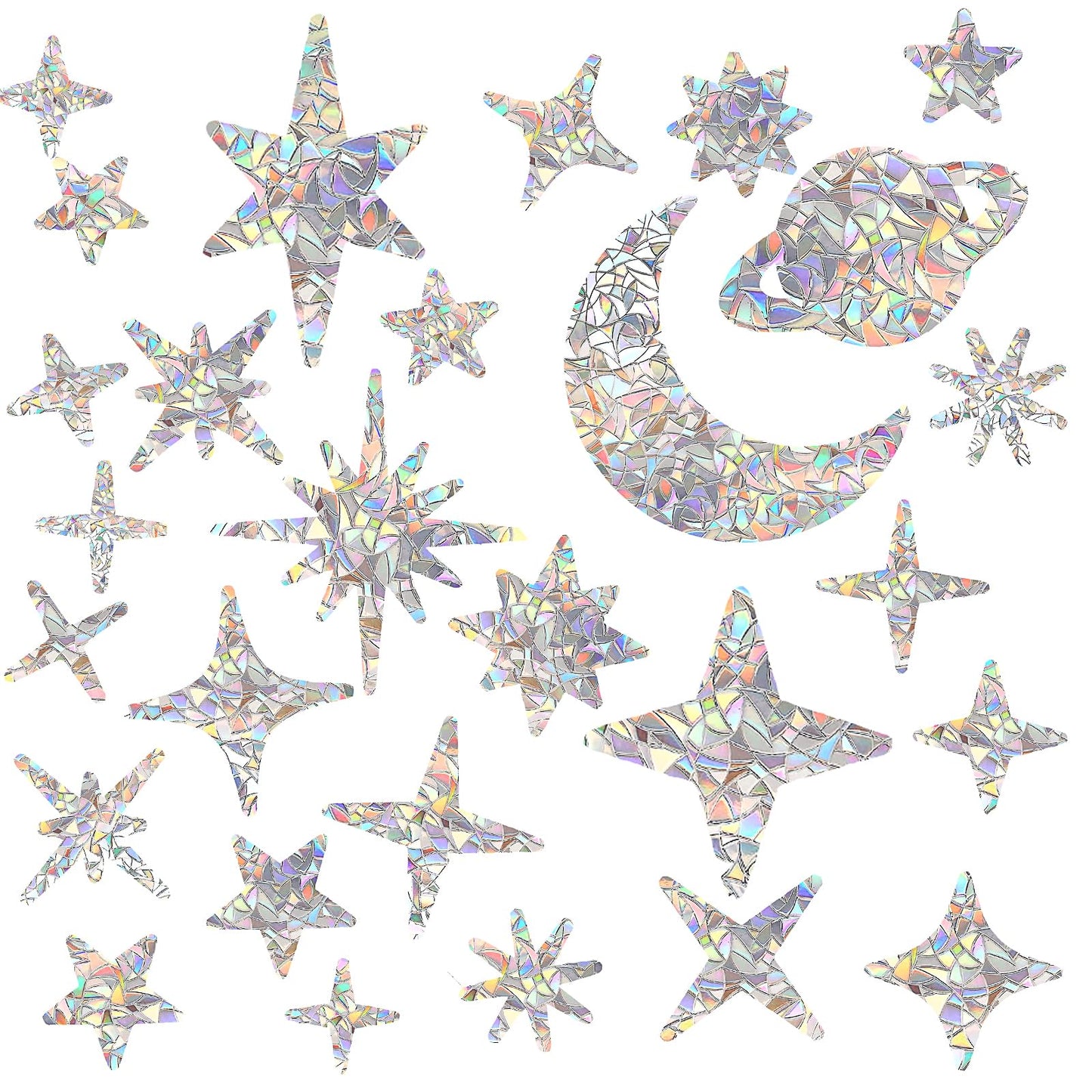 Ymapinc 101Pcs Window Stickers for Glass Rainbow Window Film Suncatcher Sticker Star Moon Window Sticker for Bird Strikes Anti Collision Window Stickers for Glass Window Clings
