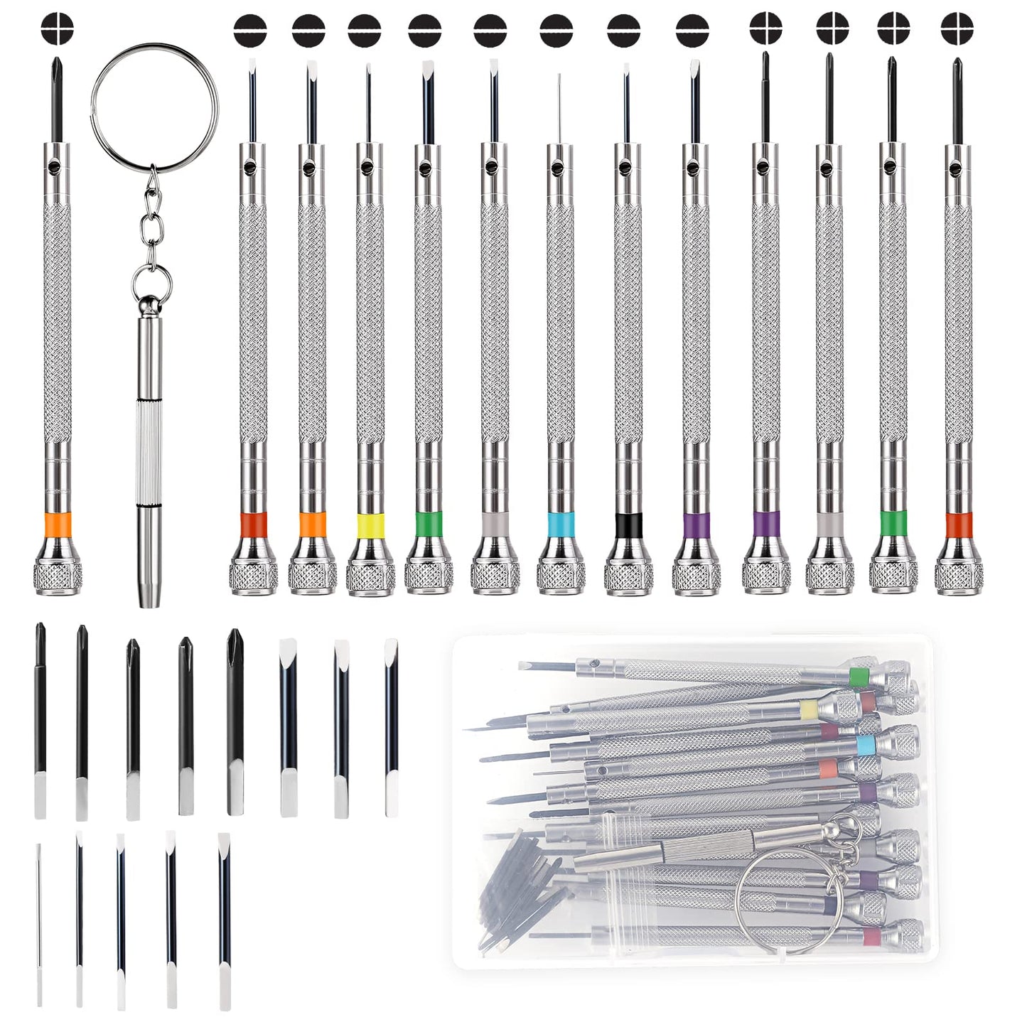 13 Piece Micro Precision Set Watch Screwdriver Premium Jeweller Watch Screwdriver Set 0.6 - 2.0 mm with 13 Replacement Blades 1 Transparent Plastic Box for Watch Repair Jewellery Glasses Electronics