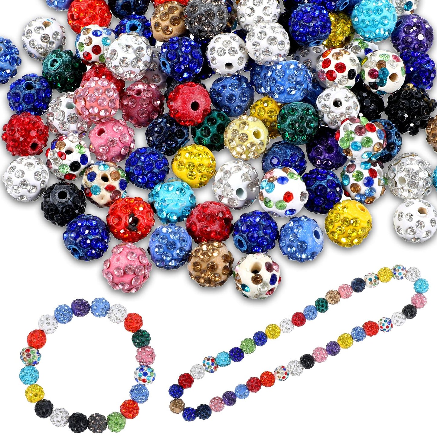 100 Pcs 10mm Rhinestone Beads for Jewelry Making Mixed Colors Sparkly Disco Bead Fancy Crystal Clay Bead Shiny Round Disco Beads for Baseball Necklaces Bracelets Earrings and DIY Crafts