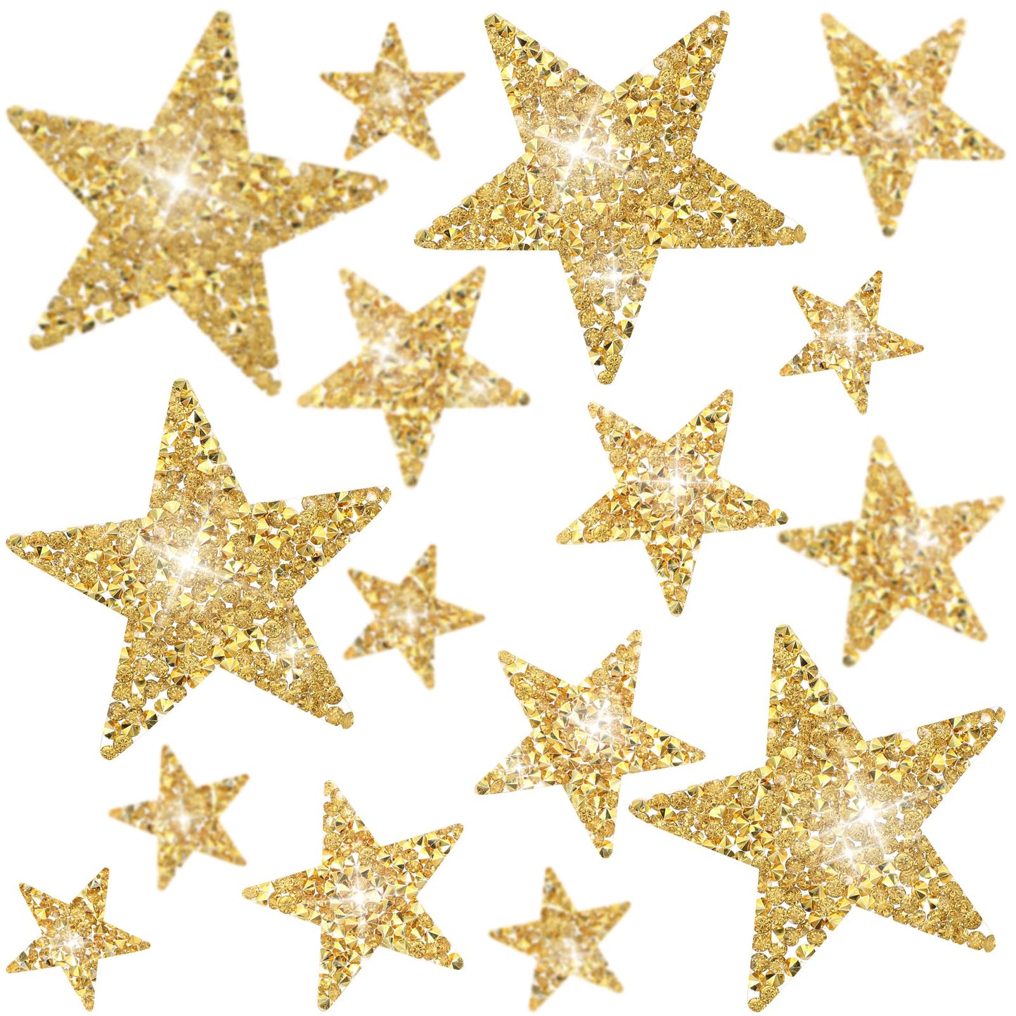 Tyqour 16pcs Star Iron On Patches Shiny Sequin Stars Patches Glitter Crystal Star Shape Rhinestone Appliques Vintage Hat Patches Iron On for Clothes Hats Jeans Jackets Caps Dress Bag Backpacks