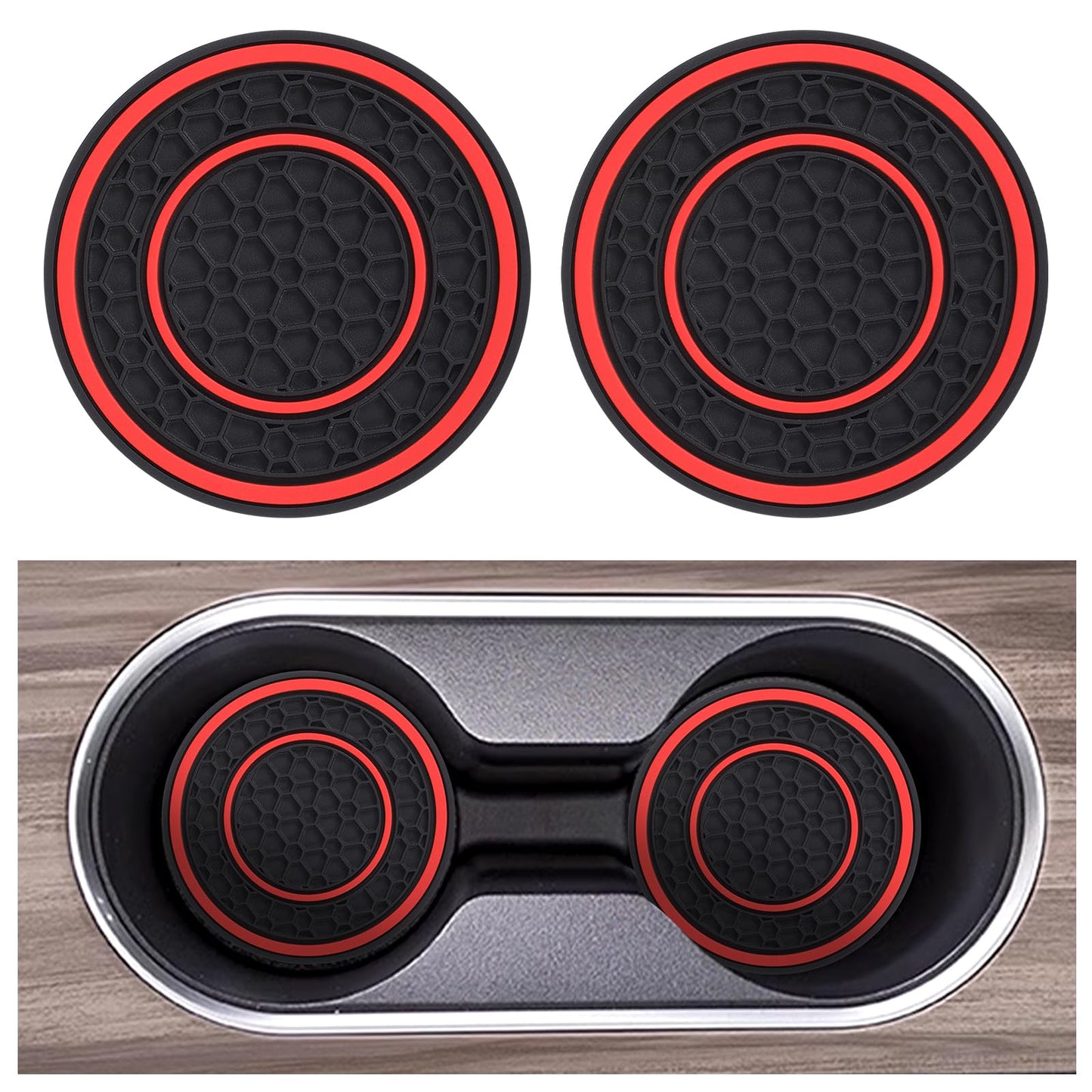 Xinjoduz 2 PCS Car Cup Holder Coaster, 2.75 Inch Red Anti-Slip Shockproof Car Cup Holder Insert Universal Vehicle Plastic Insulation Cup Mats for Most Car Accessories Interior