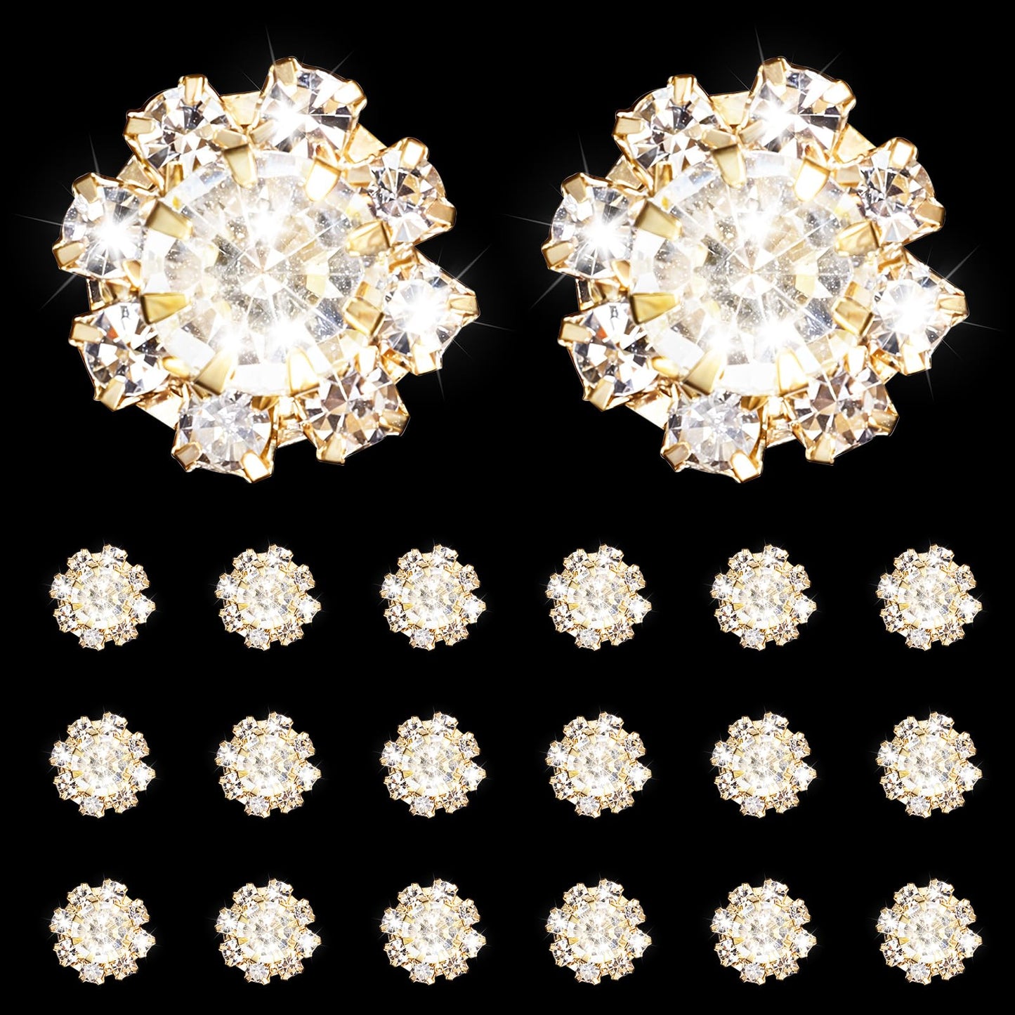 Xindojuz 20 PCS Rhinestone Gold Buttons, 12mm Flatback Crystal Flower Button Rhinestones for Crafting Embellishments Wedding Accessory for Women DIY Crafts Jewelry Making Clothes Bags Shoes Decoration