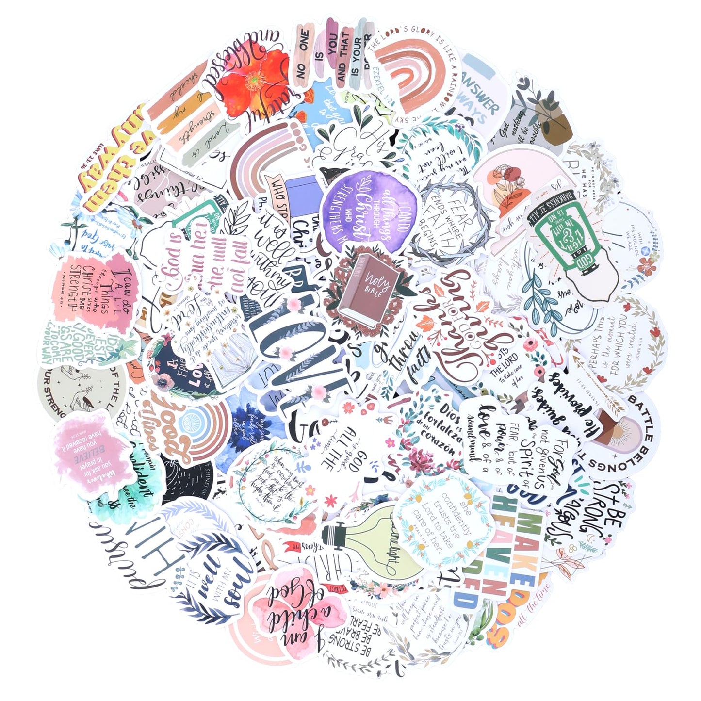 Teaaha 100 PCS Christian Bible Stickers, Inspirational Quote Motivational Waterproof Bible Verse Stickers, Religious Affirmation Stickers Holographic for Vision Board Bottles Laptops Journals Cups