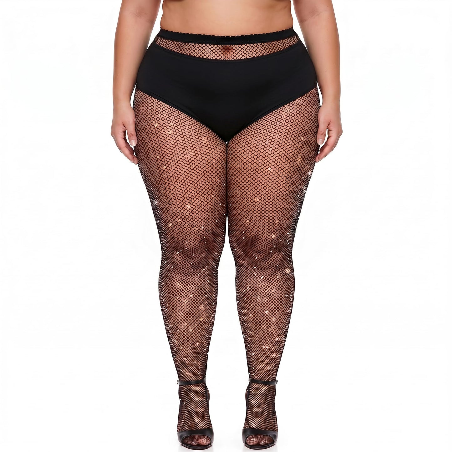 Chsoejuf Plus Size Fishnet Stockings, Rhinestone Mesh Plus Size Tights