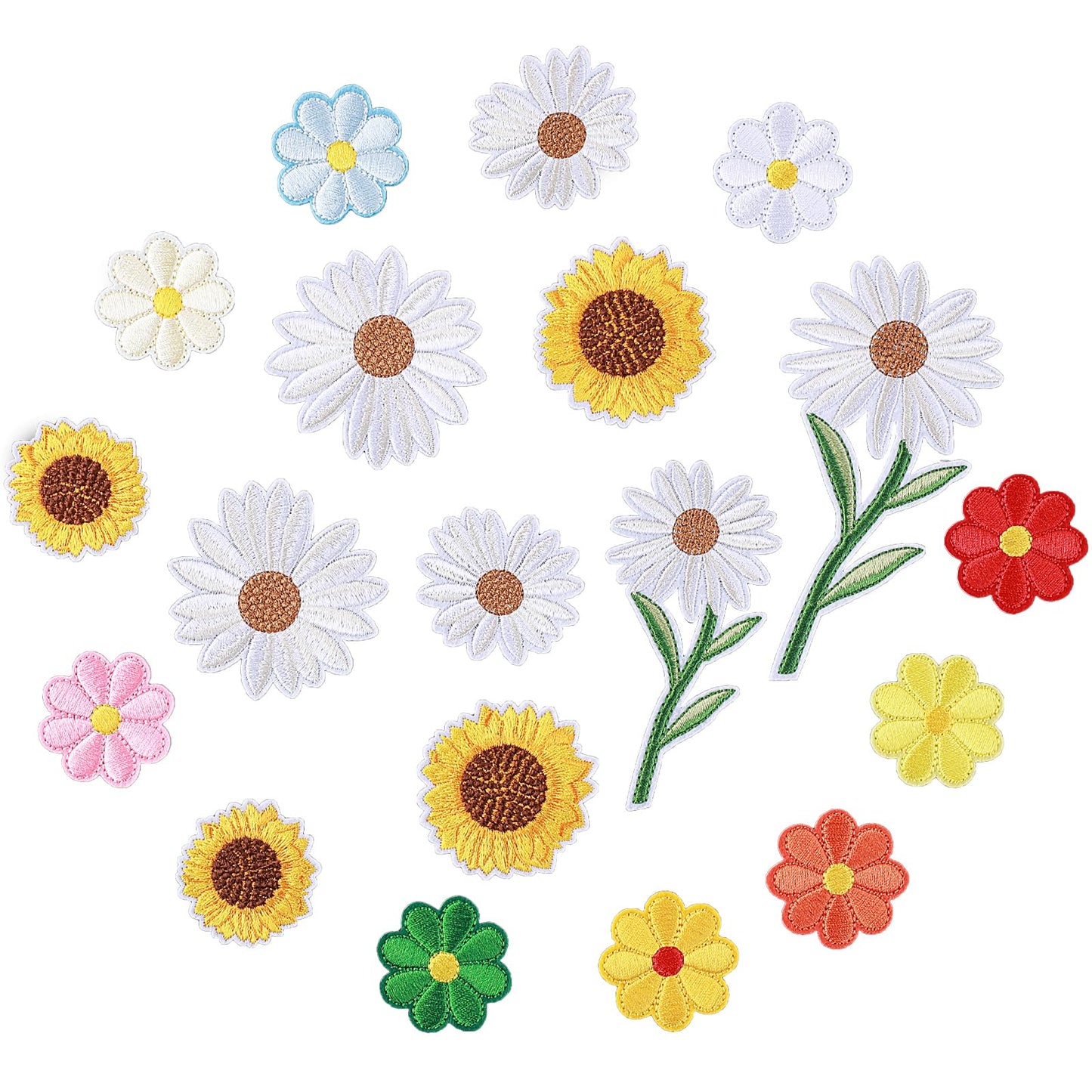 19 Pcs Daisy Sew On Patches Applique Flower Sunflowers Embroidered Flower Patches For Clothing Cute Embroidered Applique Daisy Patch Diy Patches Appliques Delicate For Bags Jackets Jeans Clothes
