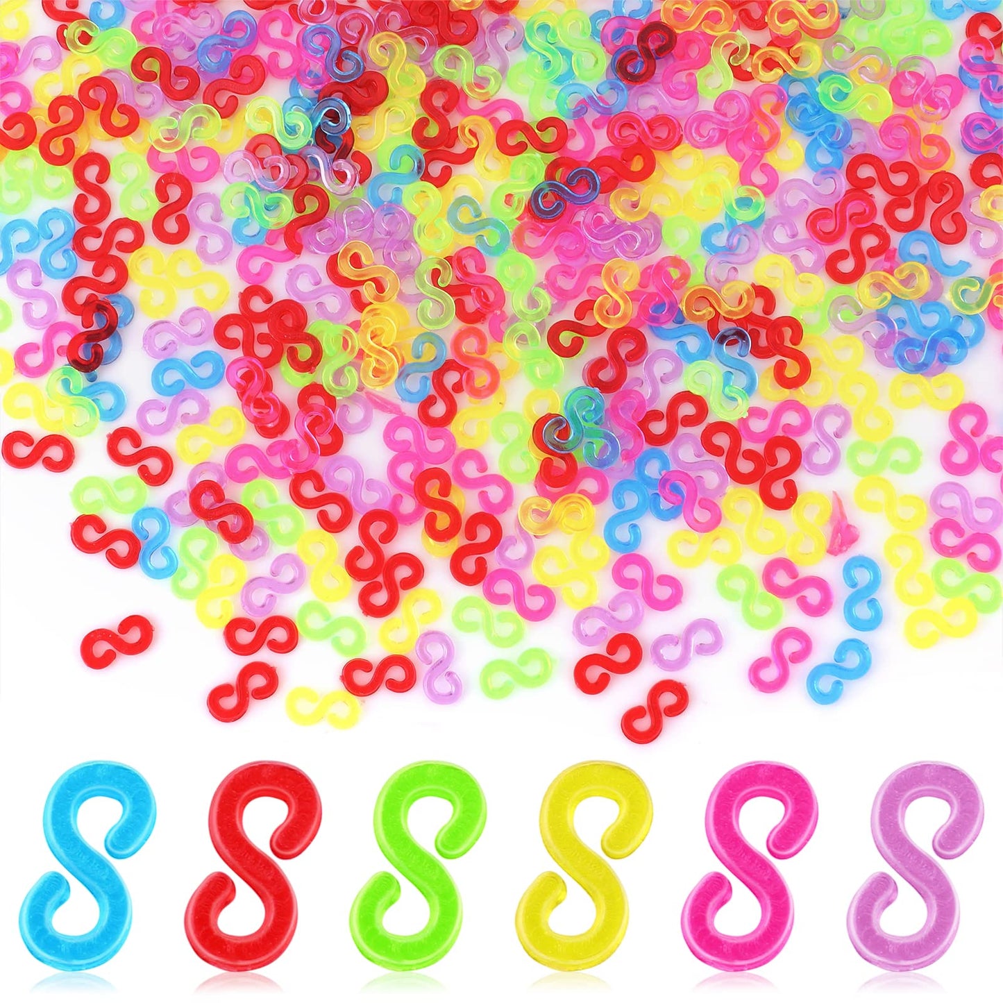 500PCS S Clips Rubber Band Clips Plastic Connectors Refills Kit Clip for Loom Bracelets DIY Handicrafts, Exquisite Gadgets, Toys for Kids, Boys and Girls (Colorful)