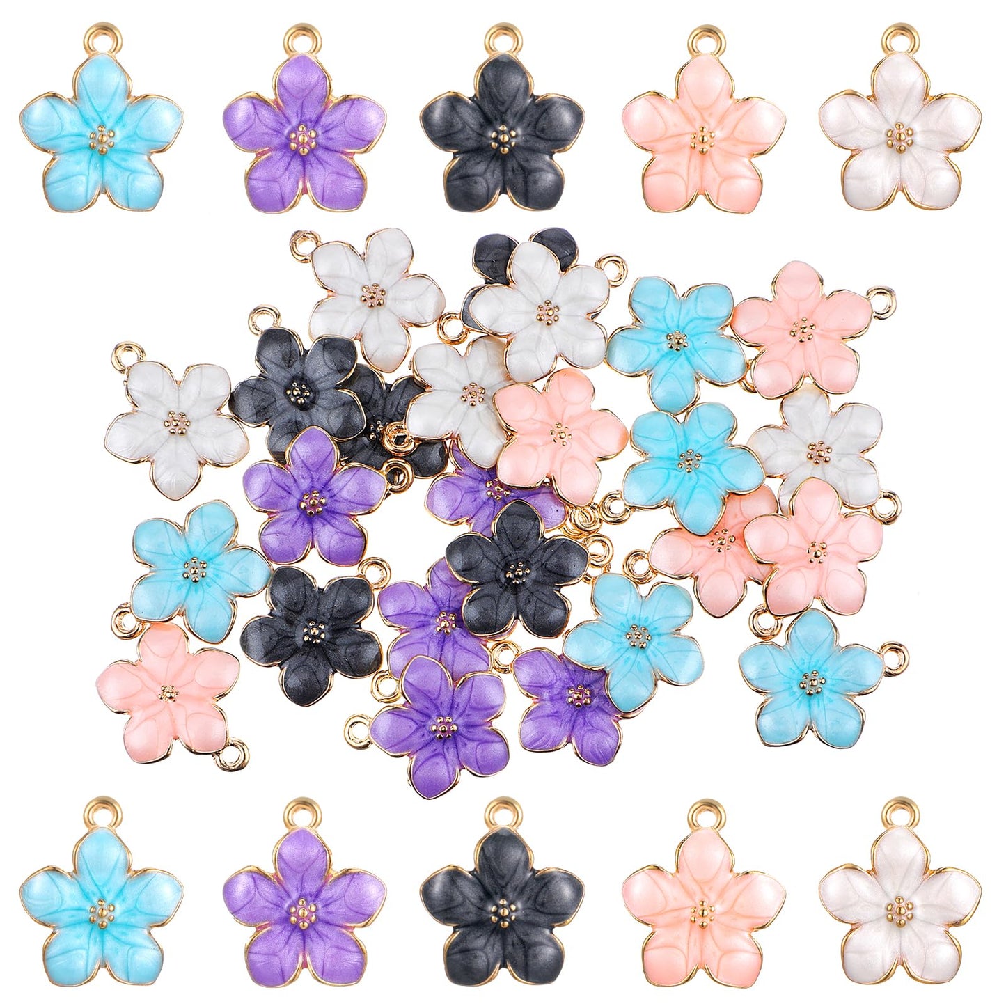 30 Pcs Flower Charms for Jewelry Making Flower Charms for Bracelets Small Flower Enamel Charms Flower Gold Plated Enamel Cherry Blossoms Flower Charms Pendant for Necklace Earrings Keychain DIY Crafts