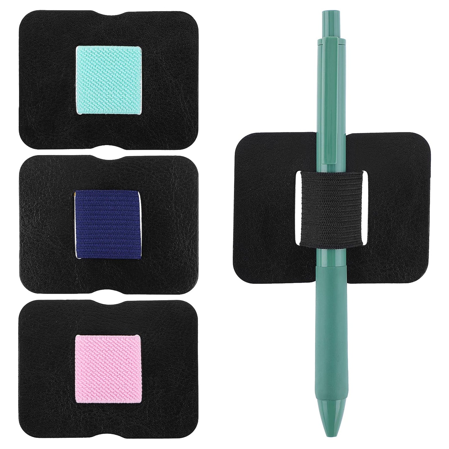 Mabor 4Pcs PU Leather Pen Holder for Notebook Self Adhesive Pen Loop for Notebook Journal Laptop Clipboard Elastic Pen Holder for Book Calendar Home Office Supplies