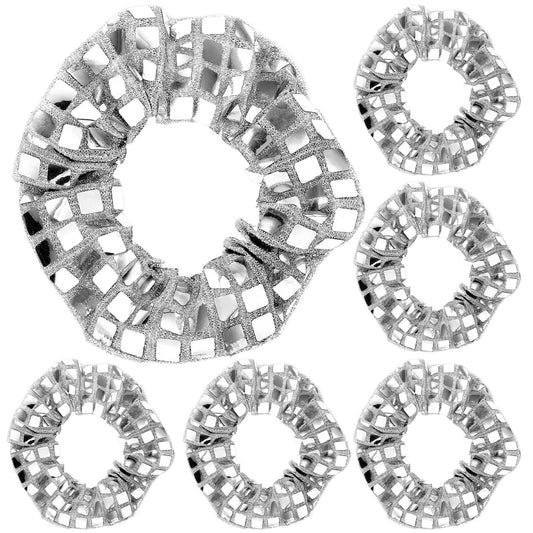 Xinjoduz 6 Pack Mirror Disco Sequin Hair Scrunchies, Sparkly Silver Scrunchie Disco Hair Balls for Girls Hair Accessories for Women 80s 90s Cheer Teams Birthday Party Bridal Shower (Silver)