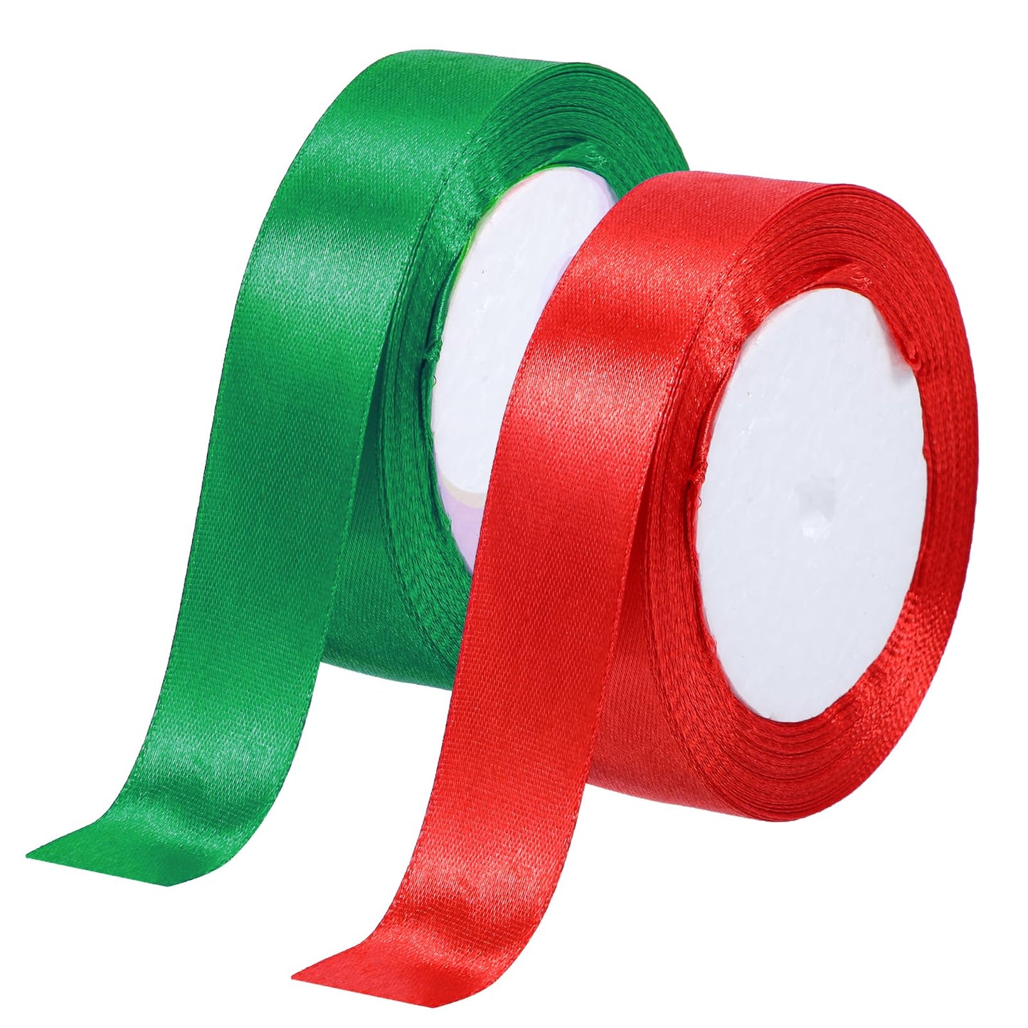Xinjoduz 2 PCS Christmas Ribbon, Wrapping Ribbon, 1 Inch × 25 Yards Red and Green, Polyester Material Holiday Ribbon for Wedding Birthday Decoration, Craft, Hair, Floral, Sewing