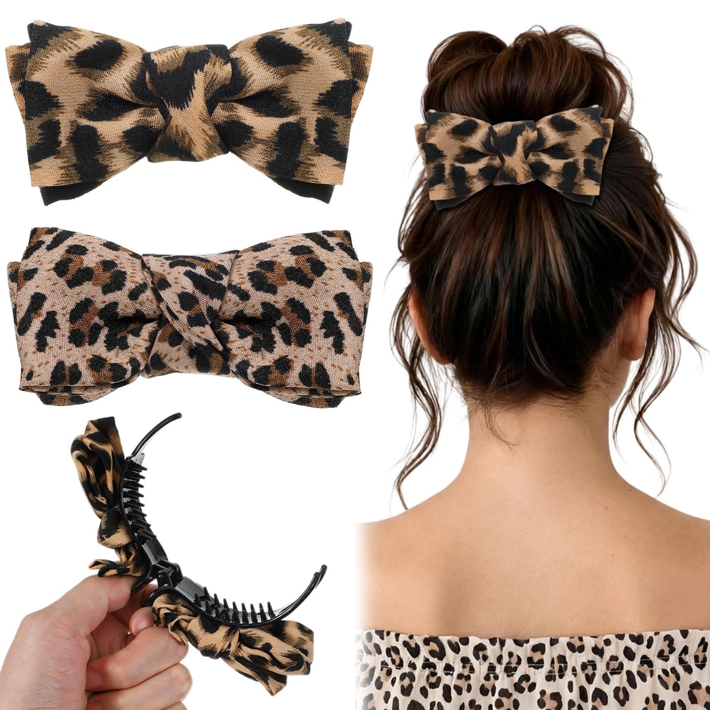 Mabor 2PCS Leopard Print Bow Hair Clips - Cheetah Bow for Women, Leopard Accessories for Daily Style