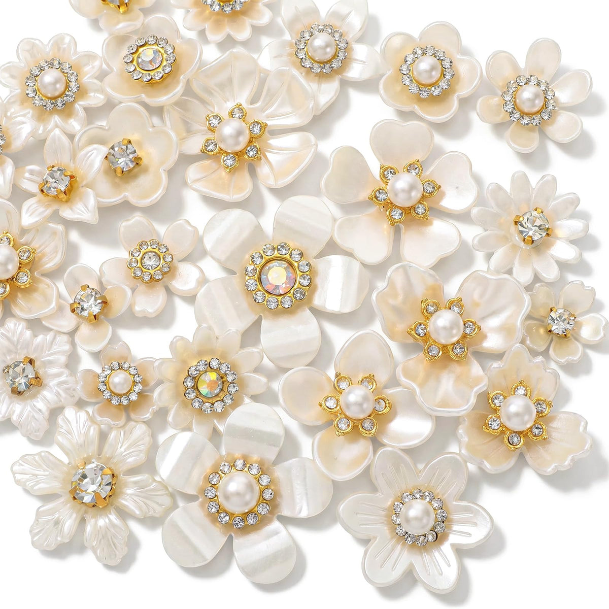 Chsoejuf 27PCS Rhinestone Buttons, Faux Pearl Flower Buttons Embellishments