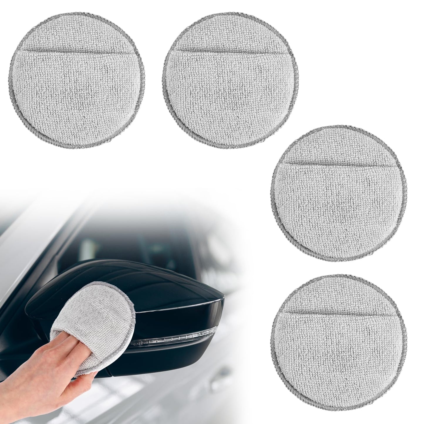 Nogeqi 4 Pcs Ultra-Soft Applicator Pads Detailing with Finger Pocket Car Wax Applicator Pad Microfiber Applicator for Car Cleaning Fine Polishing(Grey)