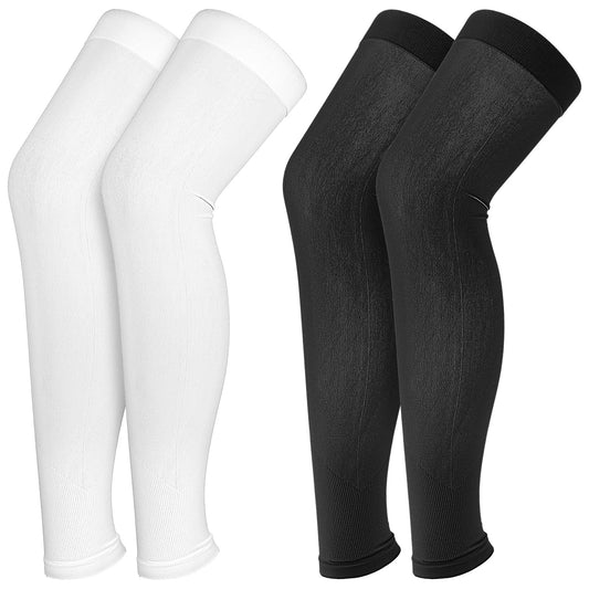 2 Pairs Compression Leg Sleeve for Men Women, Sports Compression UV Long Full Leg Sleeves with Anti-Slip for Running, Athlete Cycling, Basketball, Football(Black,White)