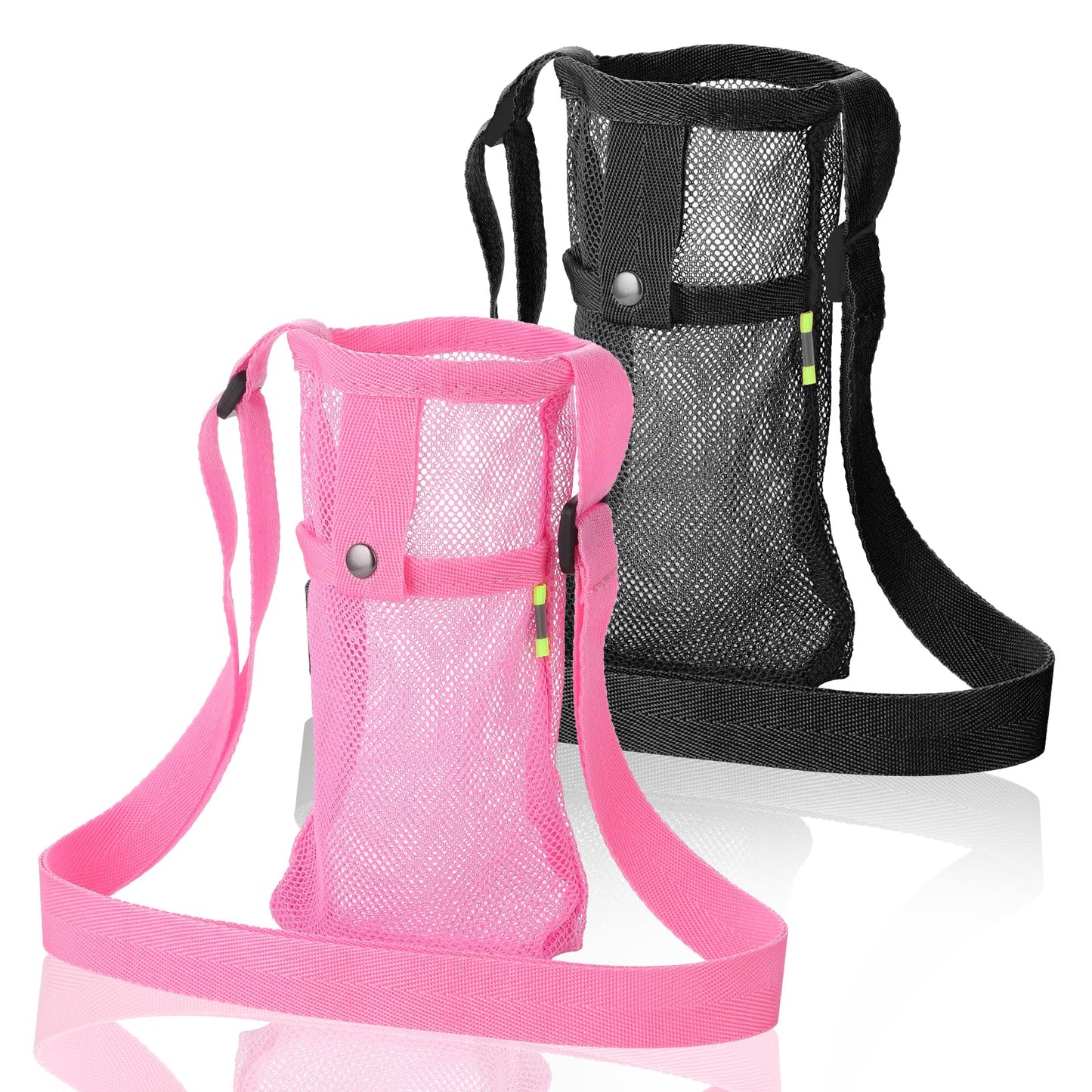 Mabor 2pcs Water Bottle Holder with Strap, Beach Bottle Bag,Adjustable Shoulder Strap Bottle Carrier for Hiking, Jogging, Camping, and Traveling (Black, Pink)